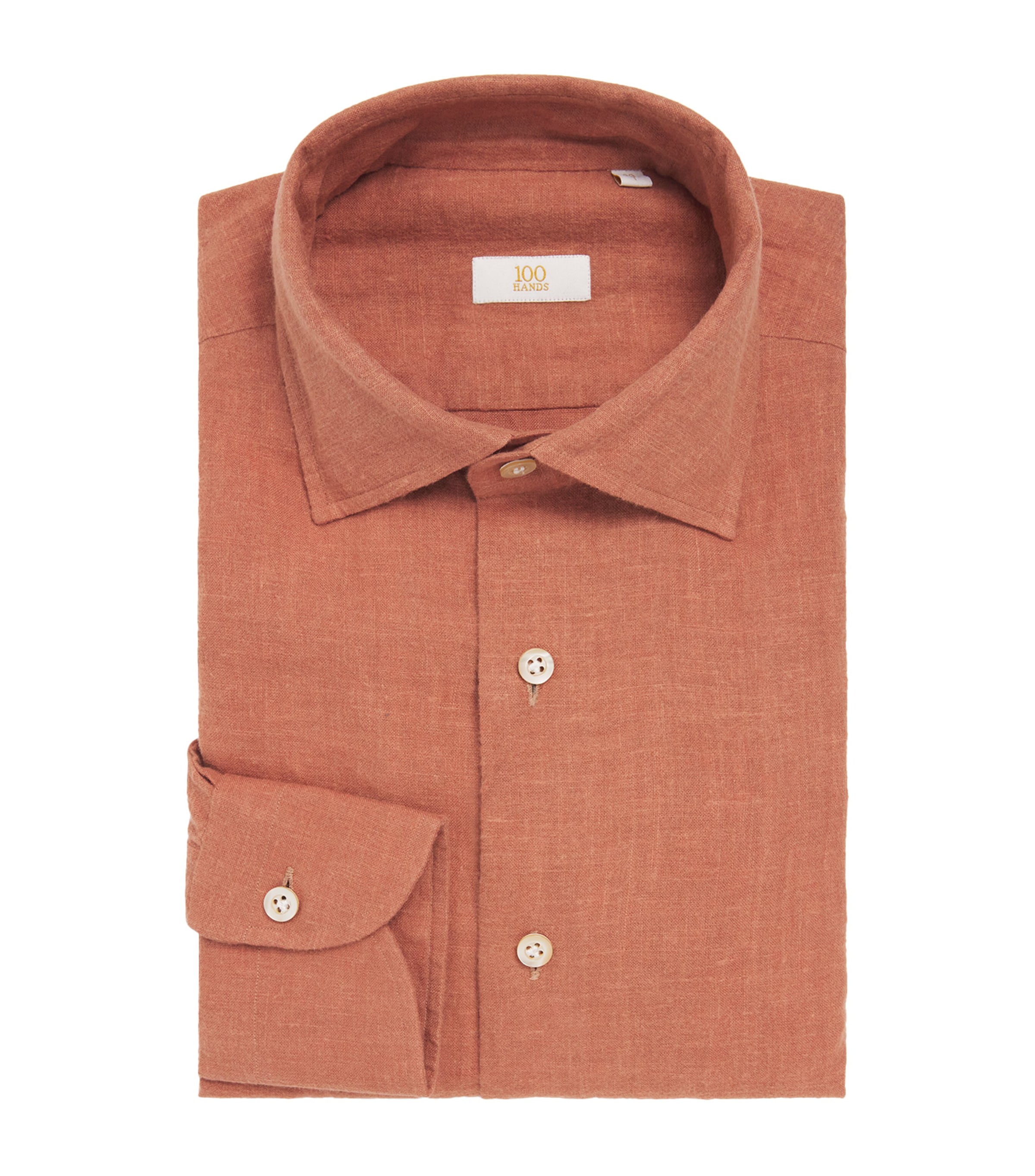 100HANDS Mens Brushed Linen Shirt Terracota