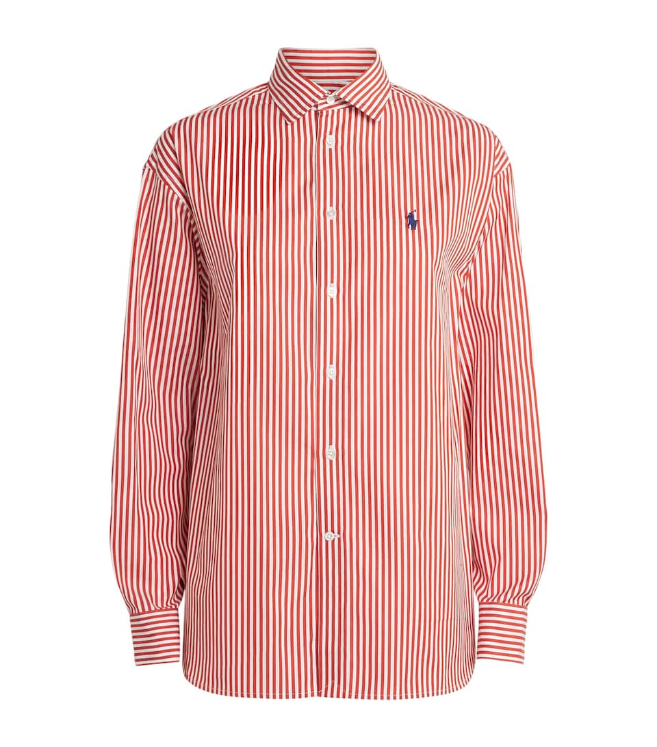 Polo Ralph Lauren Womens Cotton Stripe Shirt Orng Leaf Wht