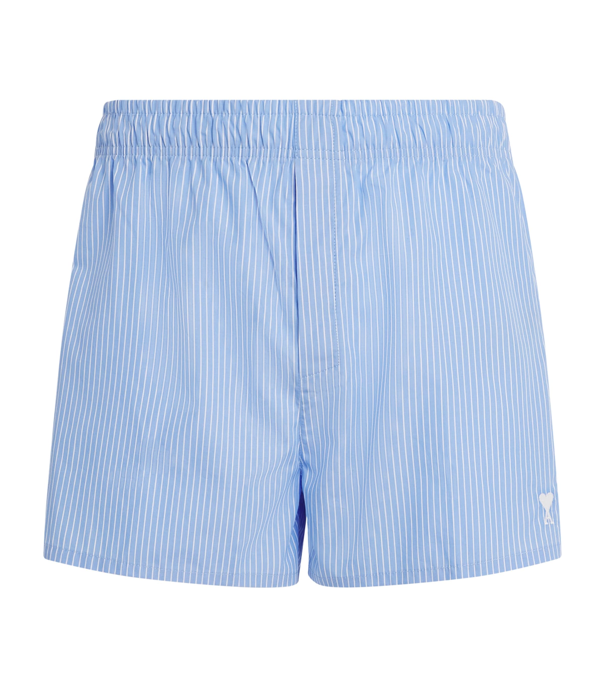 AMI Paris Mens Cotton Stripe Shorts Bleu Cchmr/blnc