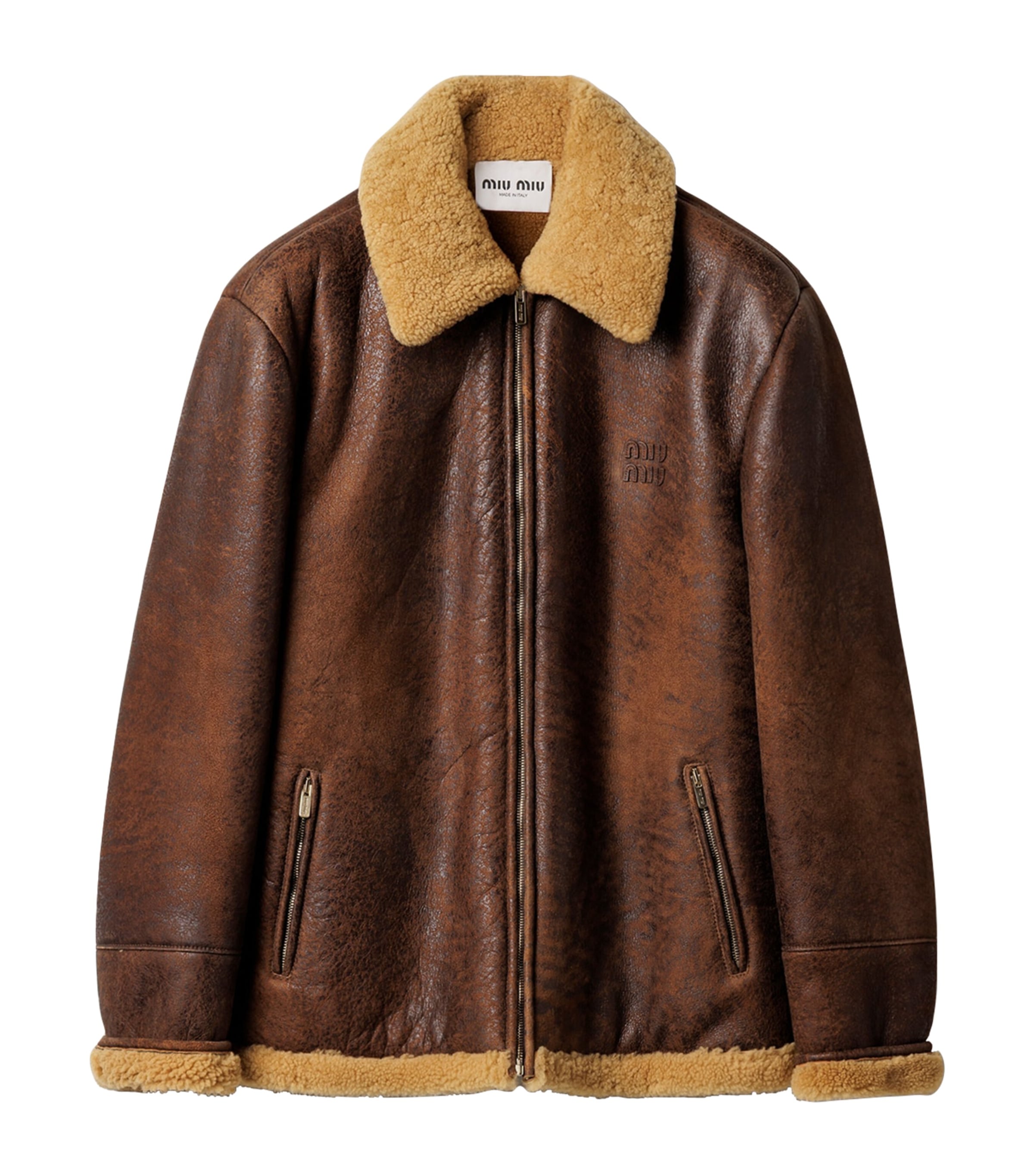 Waxed Leather Shearling-Trim Jacket