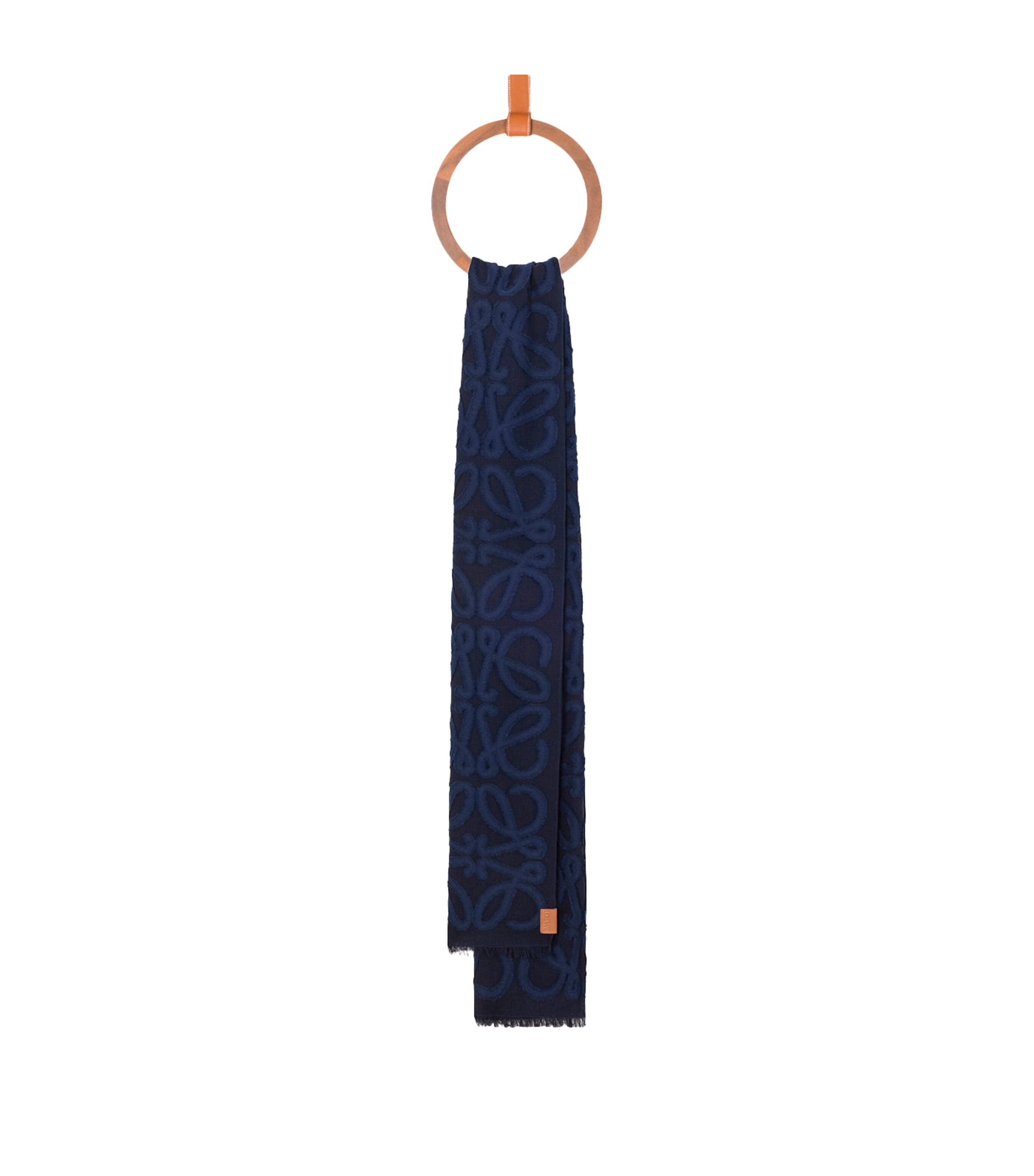 LOEWE Cotton-Wool-Silk Anagram Appliqué Scarf Navy Blue