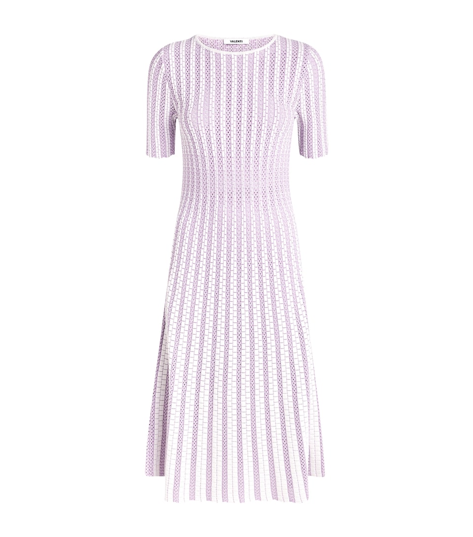 VALENTI Womens Openwork Knit Margherita Midi Dress White Lilac