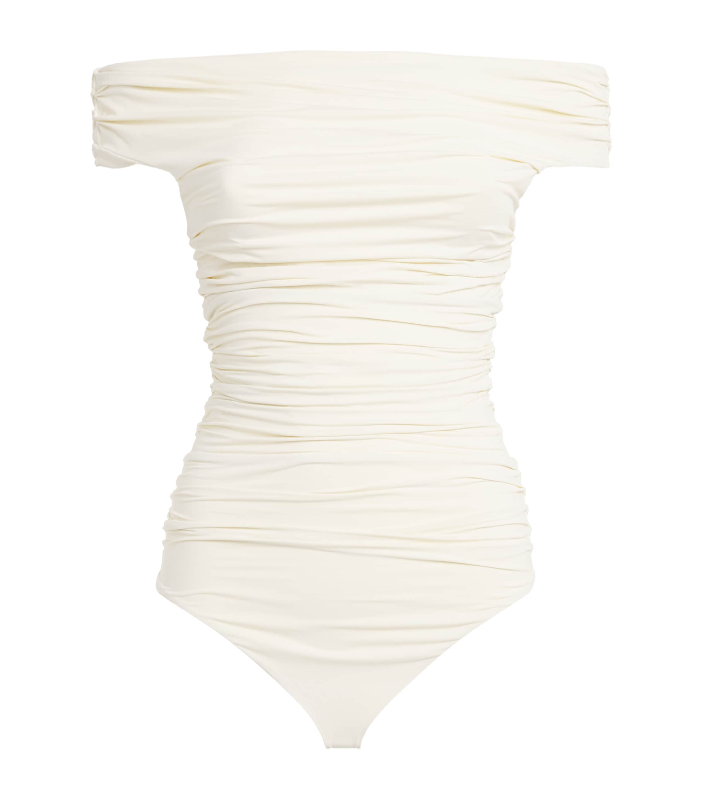 Moré Noir Womens Nadia Off-the-Shoulder Swimsuit Alabaster Cream