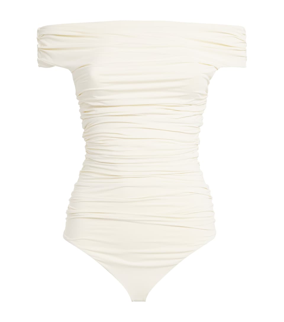 Moré Noir Womens Nadia Off-the-Shoulder Swimsuit Alabaster Cream