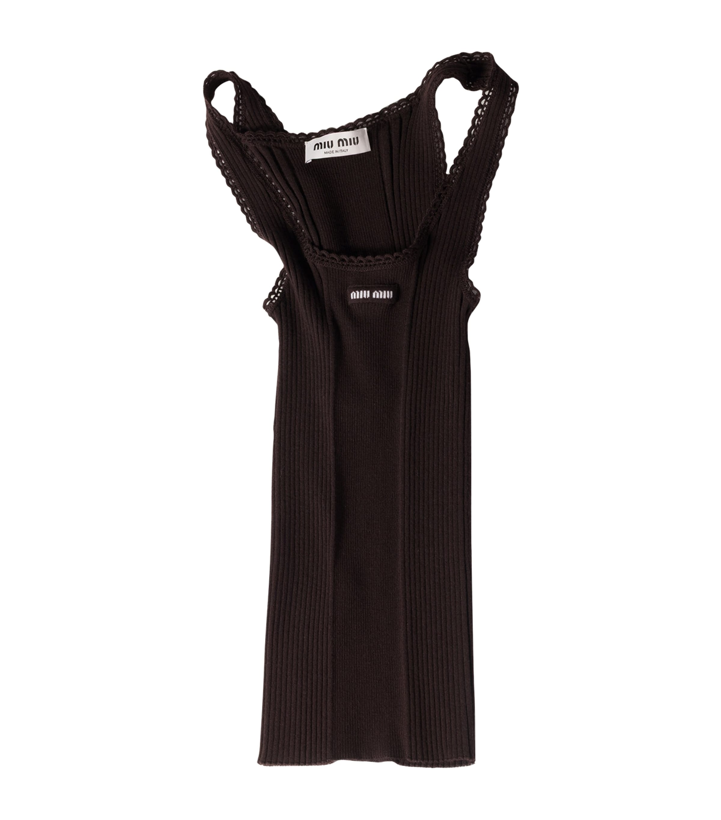 Miu Miu Womens Wool Ribbed Logo Tank Top