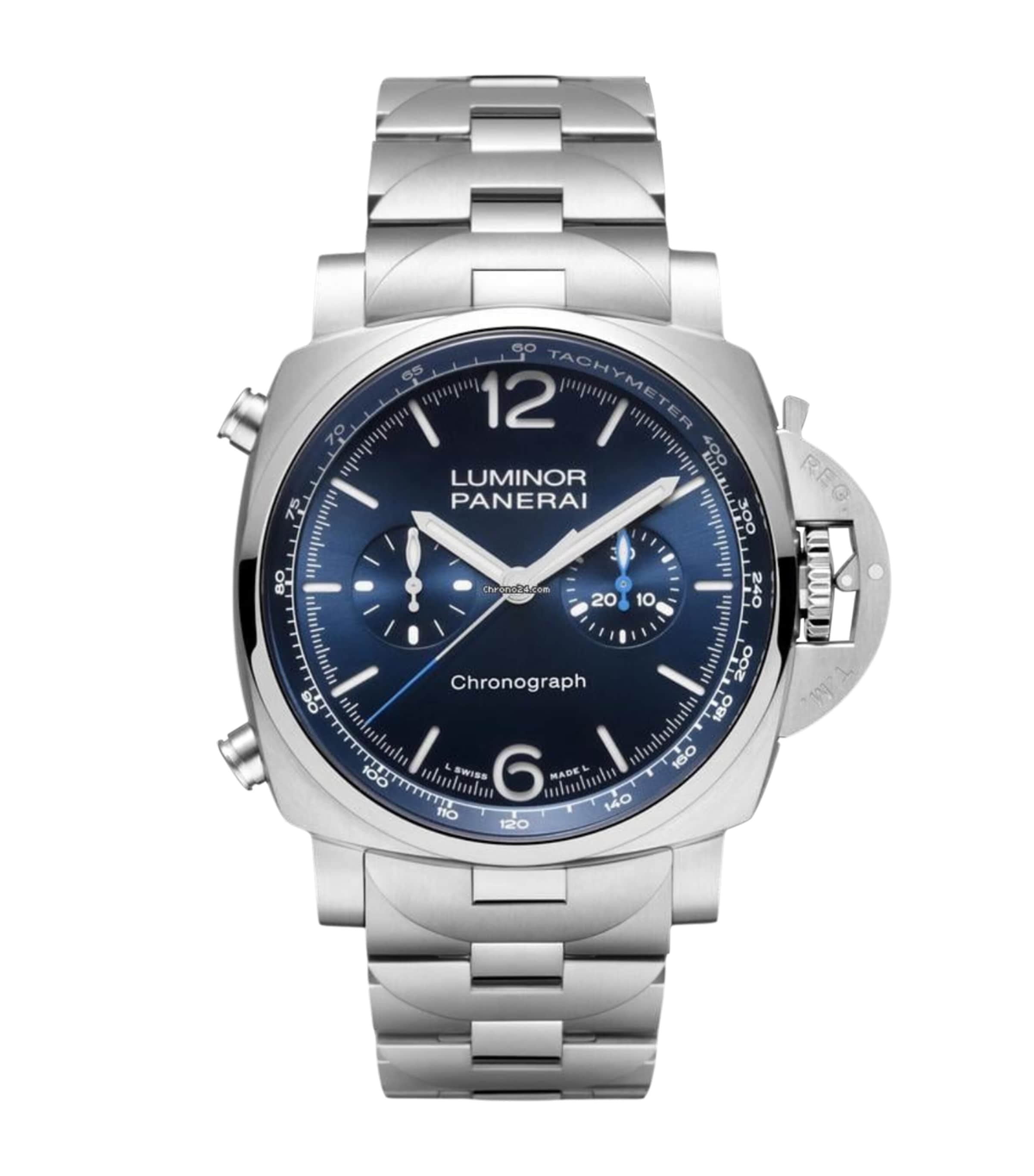 Panerai Stainless Steel Luminor Chrono Watch 44mm Blue