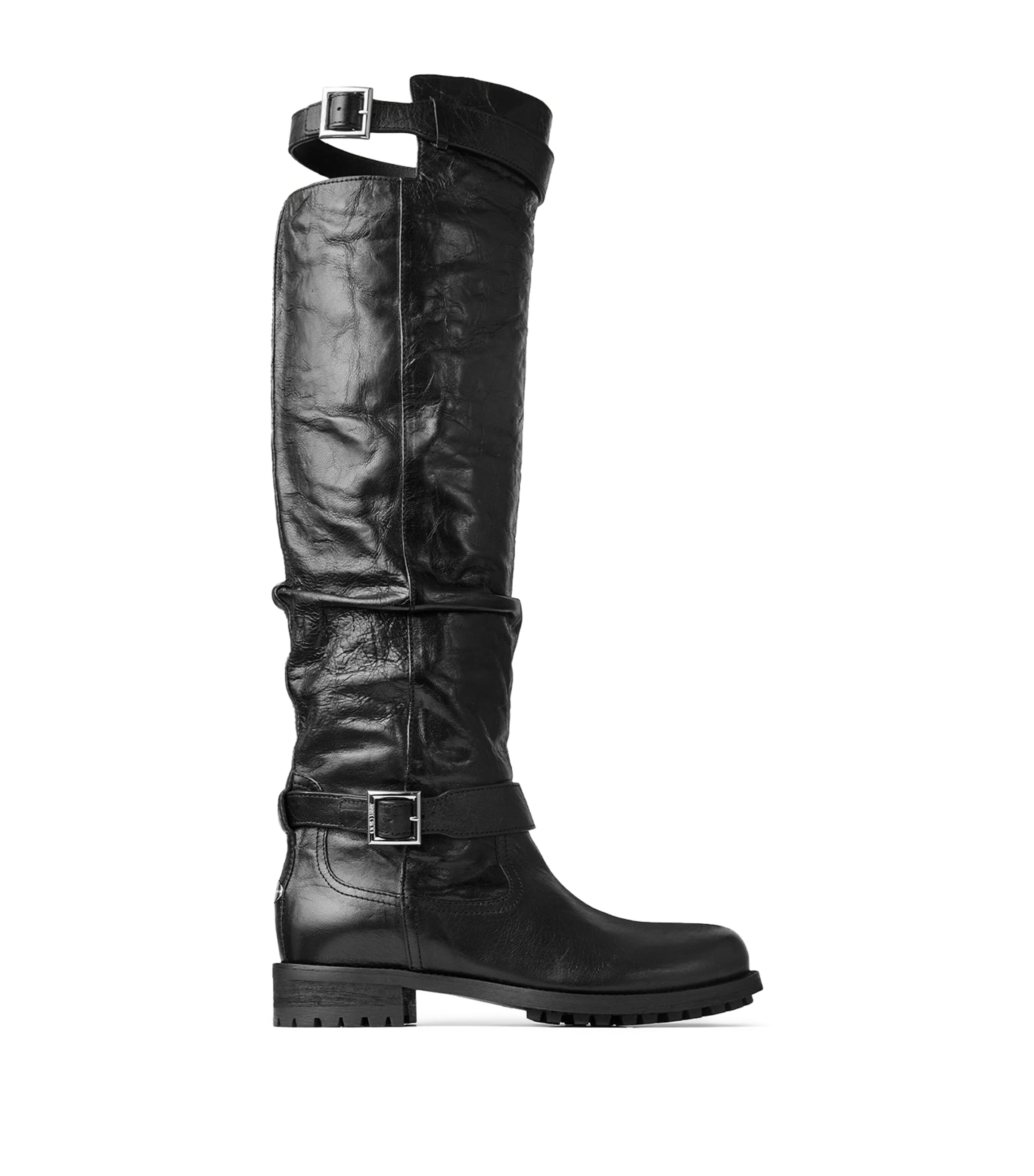 Jimmy Choo Biker Leather Knee High Boots Black