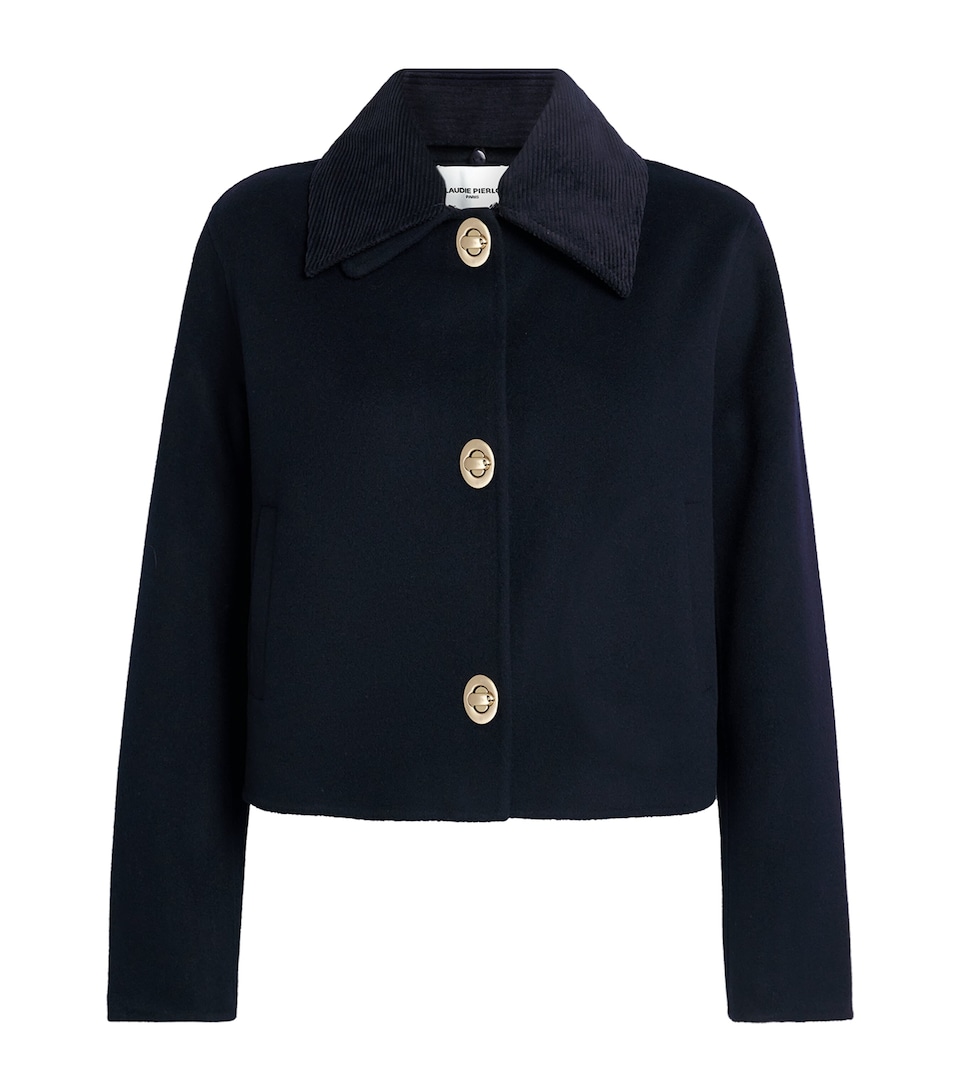 Claudie Pierlot Womens Wool-Blend Corduroy-Collar Jacket Navy