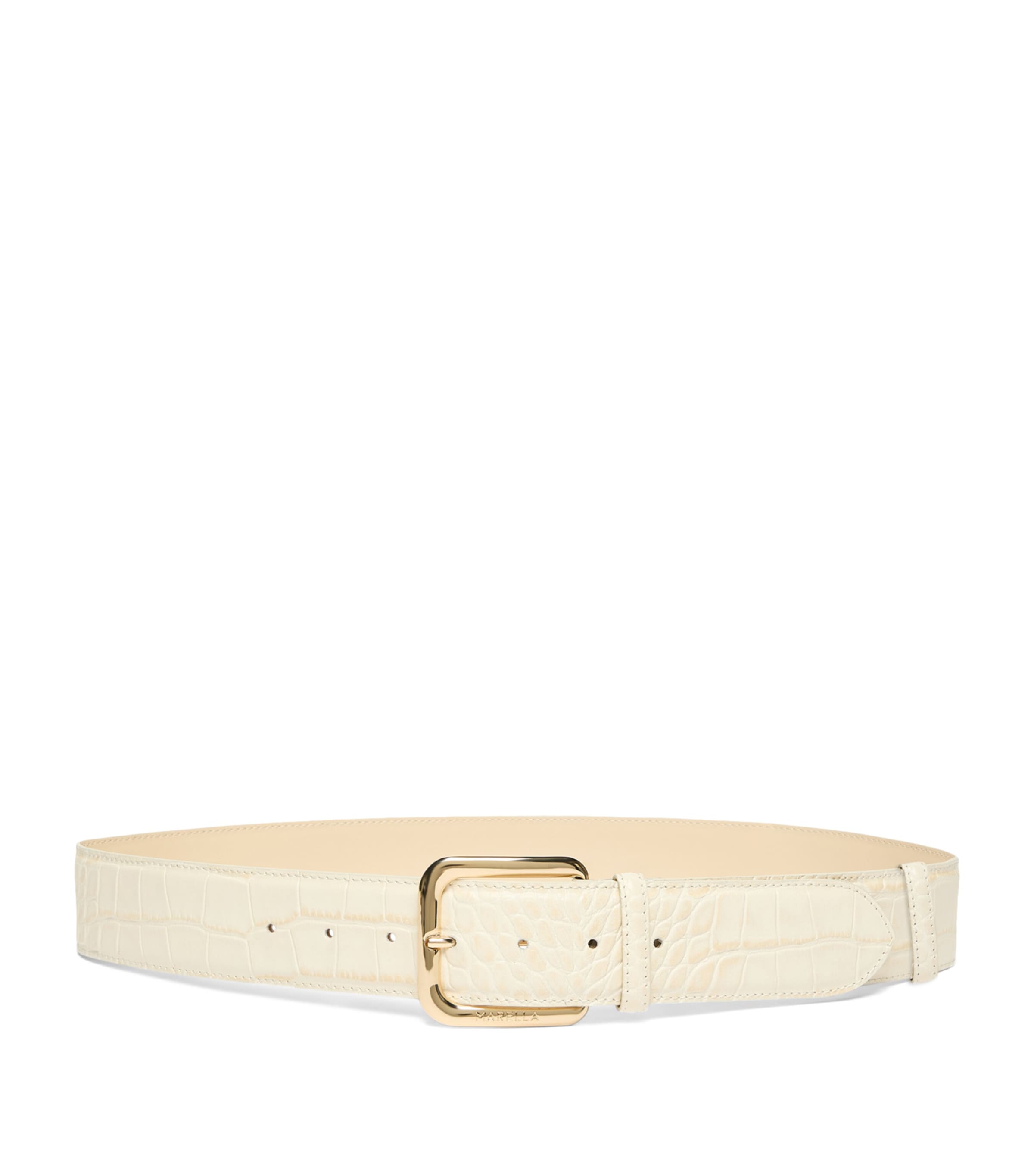 Marella Leather Croc-Embossed Belt Ivory