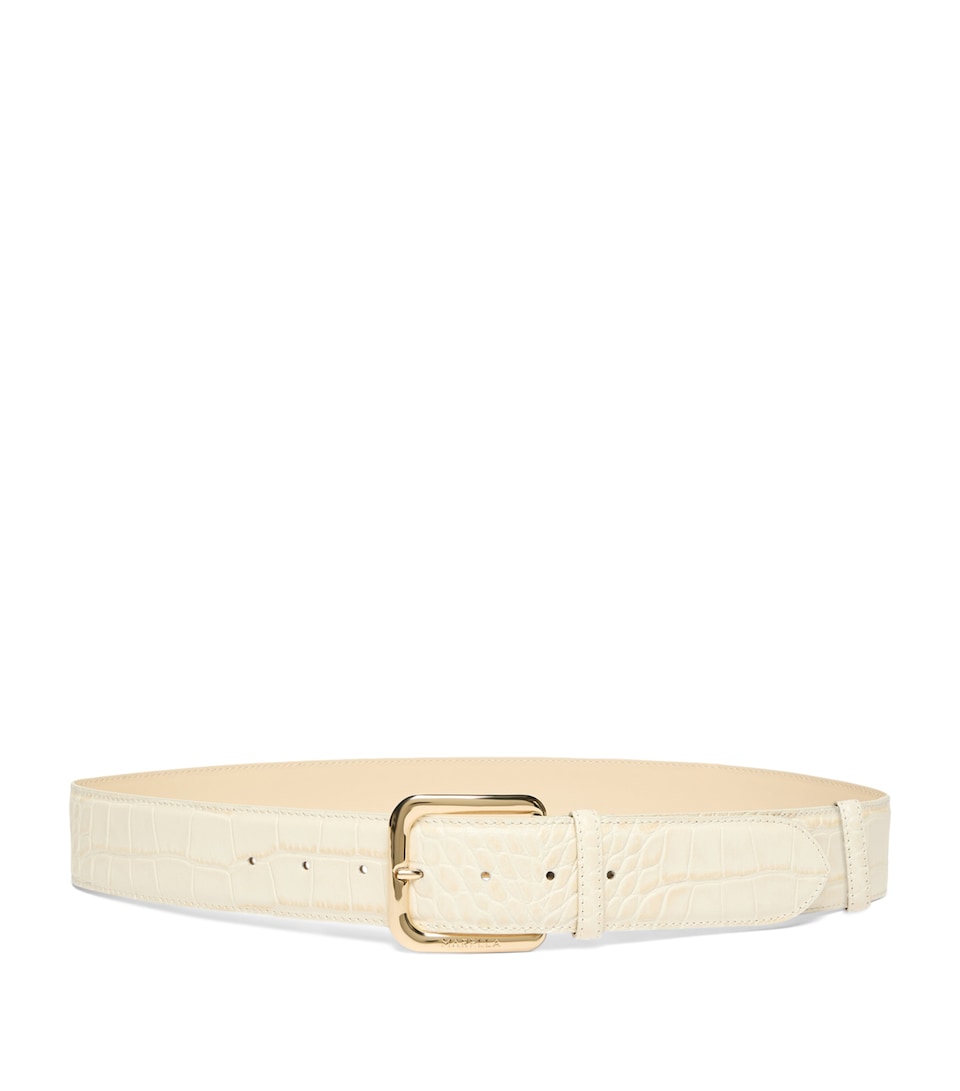 Marella Leather Croc-Embossed Belt Ivory