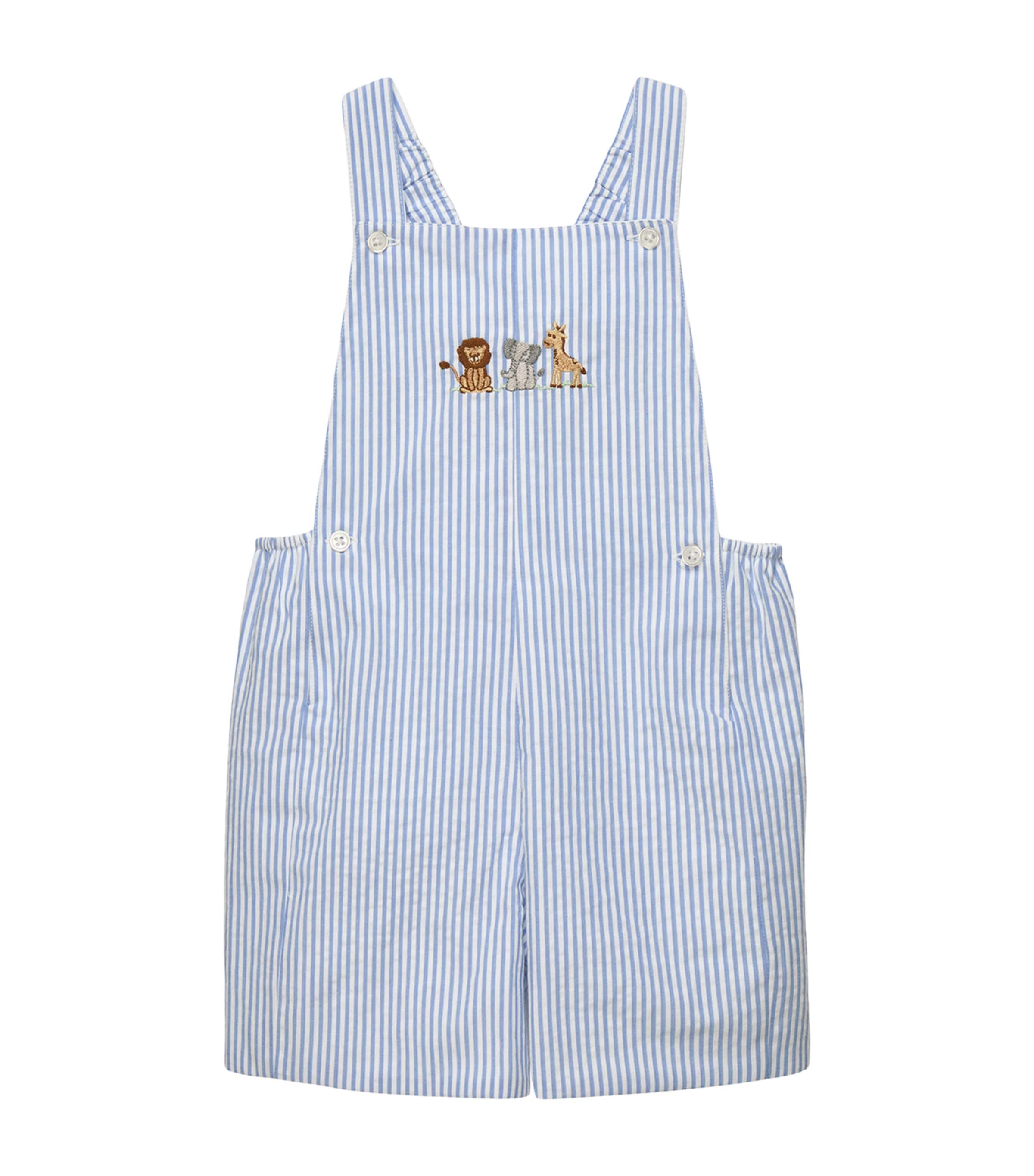 Trotters Cotton Lion Alexander Dungarees (3 Months-4 Years) Pale Blue Stripe/aug