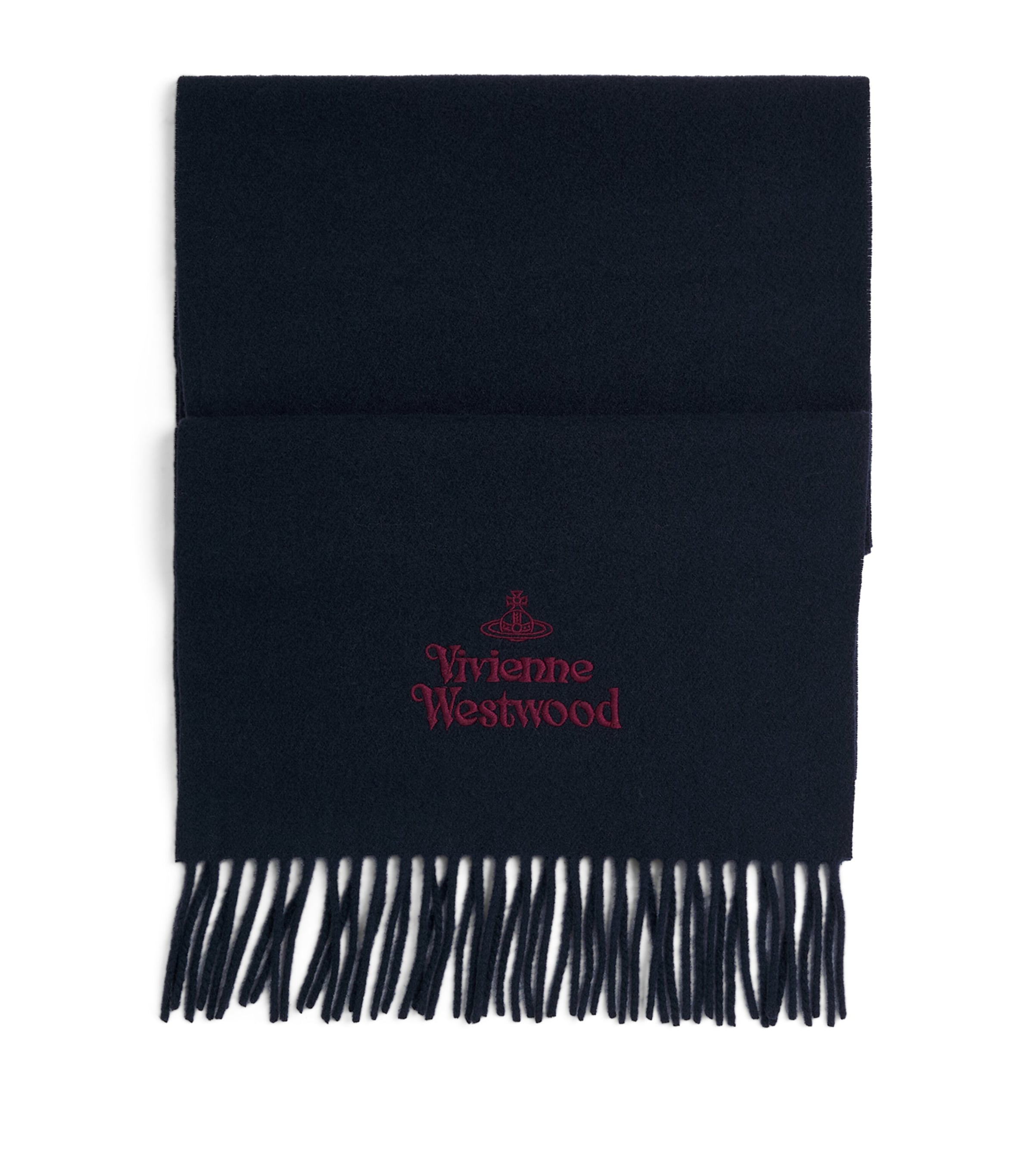 Vivienne Westwood Wool Embroidered Logo Scarf Dark Blue
