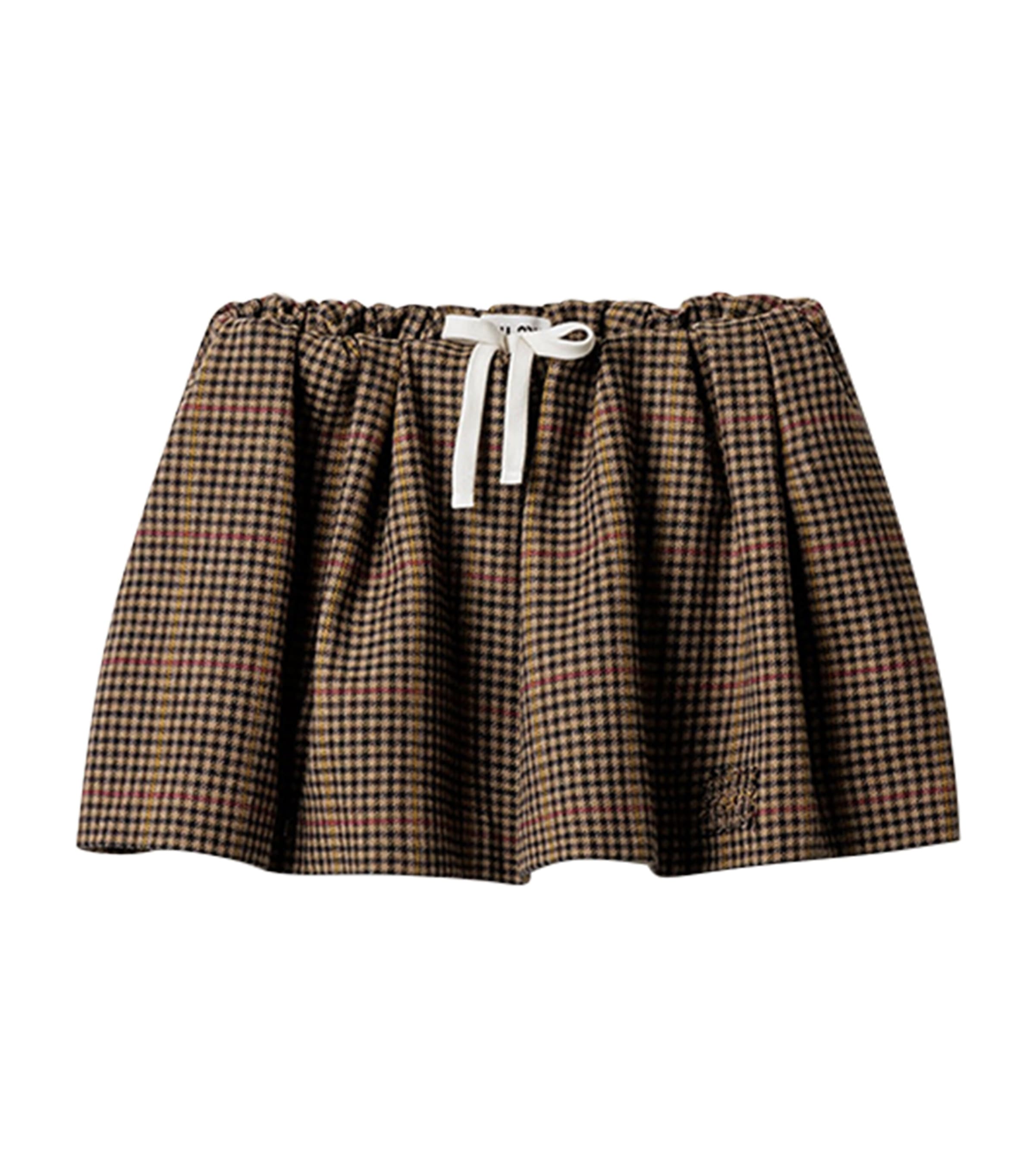Wool Houndstooth Drawstring Mini Skirt