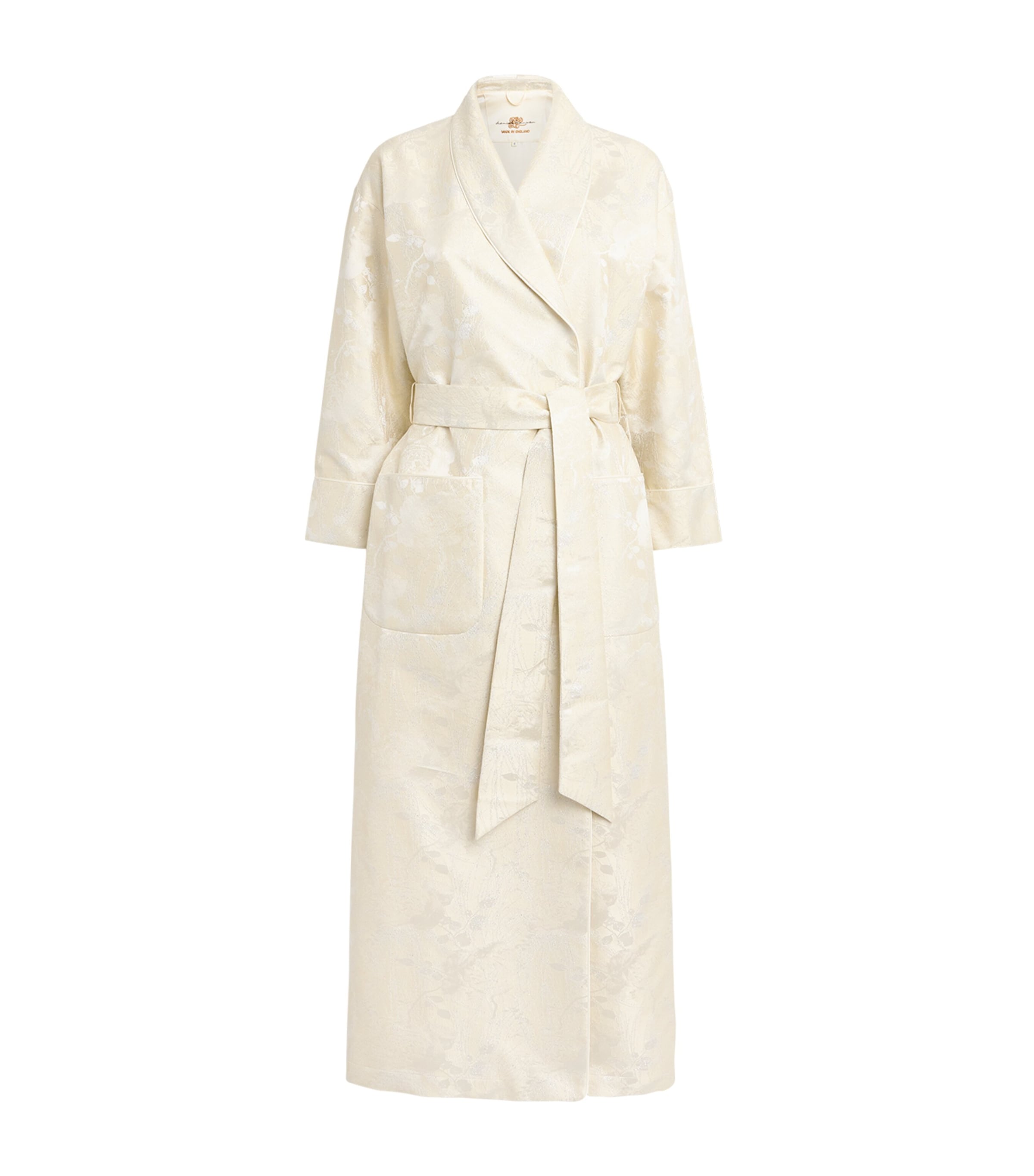 Daniel Hanson Womens Silk Embroidered Robe Cream