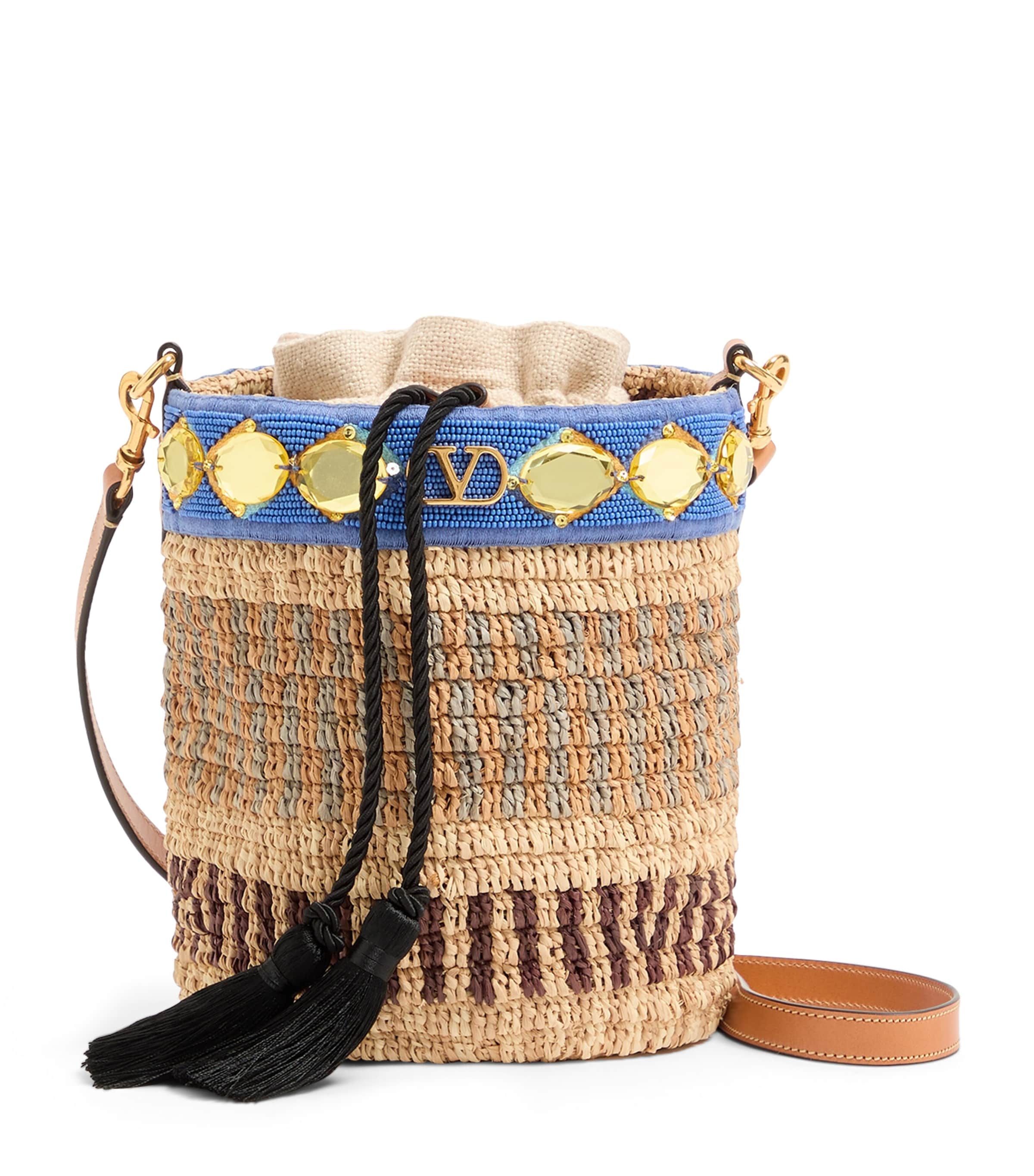 Valentino Garavani Small Raffia Embellished Bucket Bag