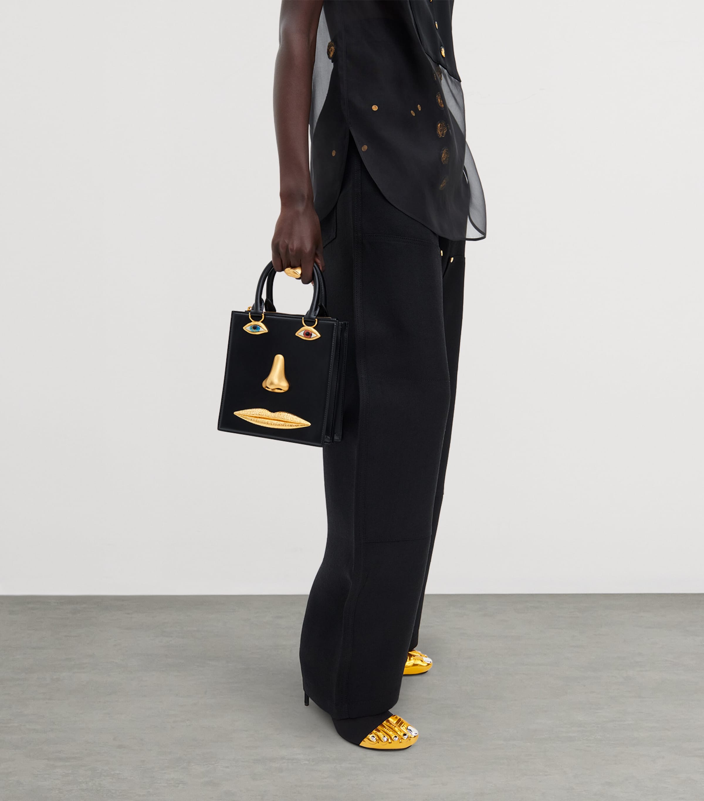 Schiaparelli Mini Leather Face Top-Handle Bag Black