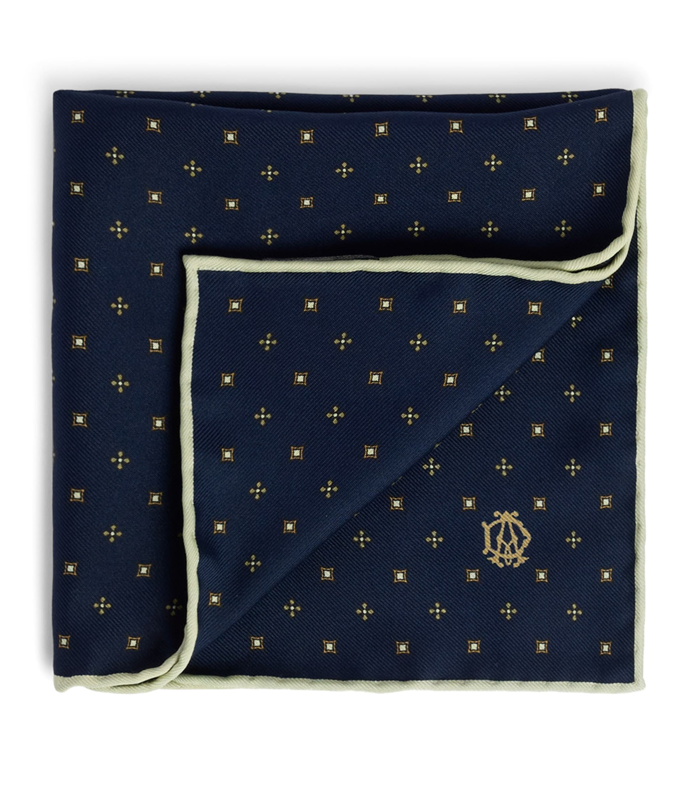 Dunhill Mulberry Silk Geometric Pocket Square Navy