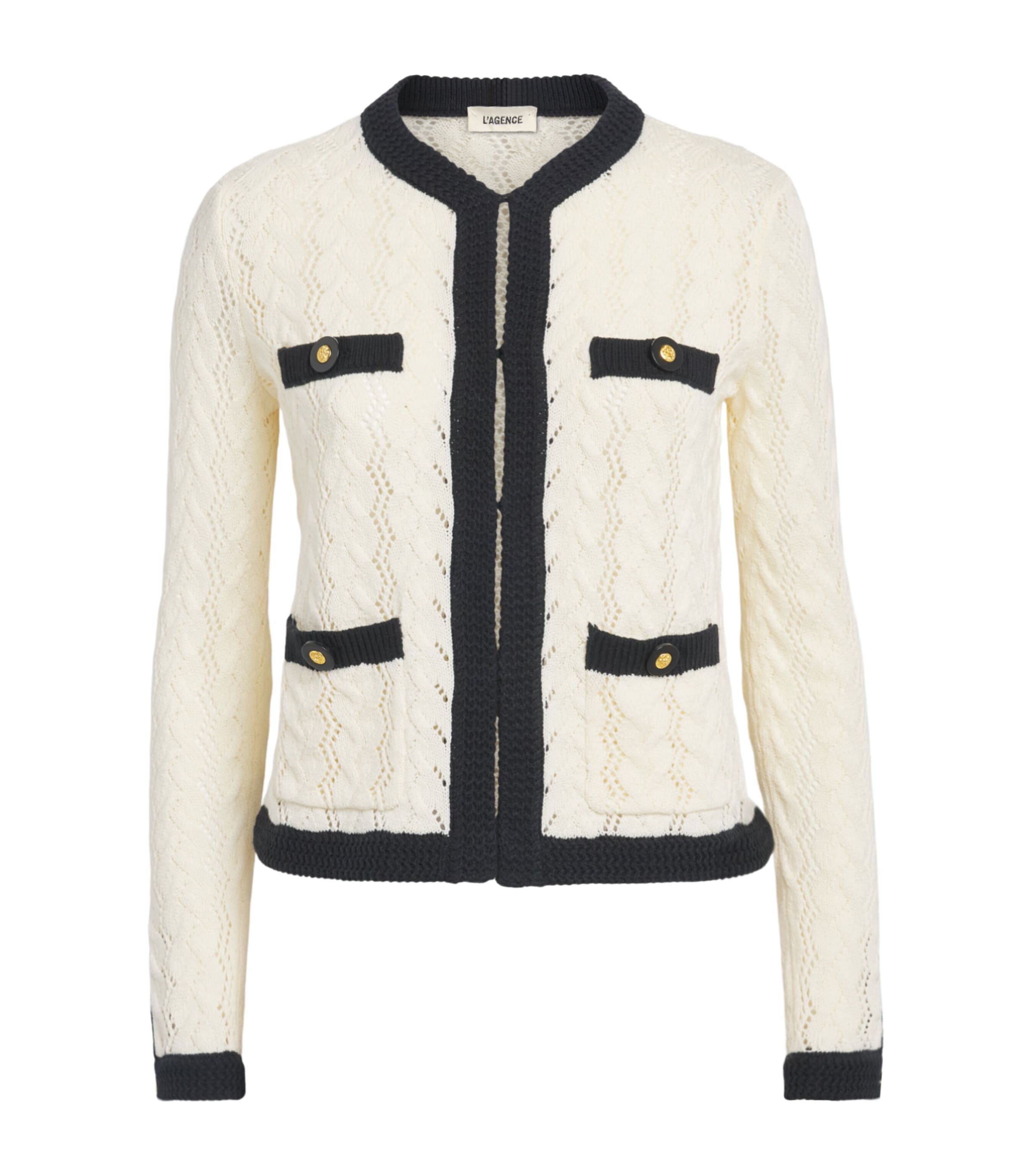 L'Agence Womens Pointelle Zephyra Cardigan Ivory/black