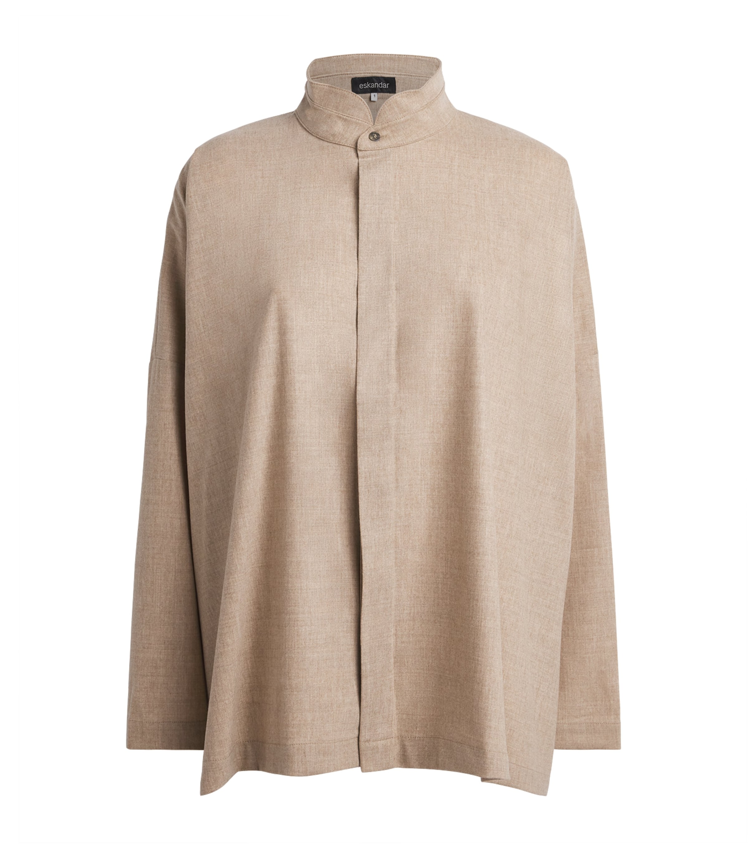 Eskandar Womens Virgin Wool-Cashmere Double Stand-Collar Shirt Natural
