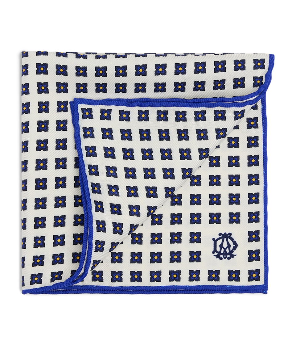 Dunhill Mulberry Silk Geometric Flower Medallion Pocket Square