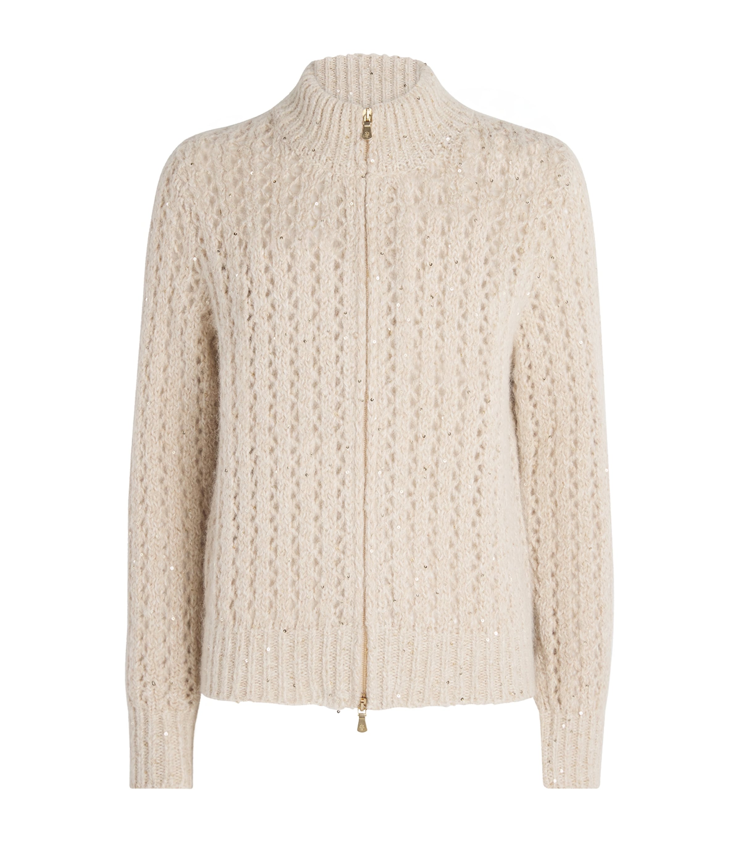 Wool-Blend Sequin Zip-Up Cardigan