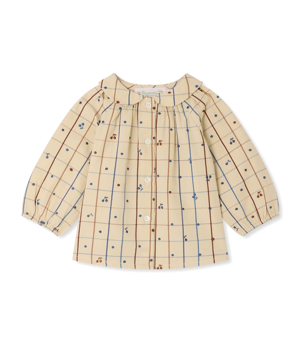 Bonpoint Cotton Embroidered Check Blouse (6-18 Months) Ca Beige