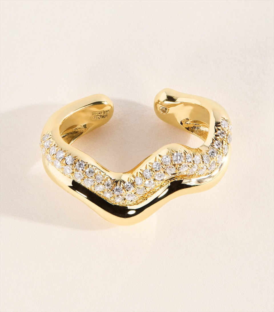 SHAY Yellow Gold and Diamond Wave Ear Cuff Yellow Gold