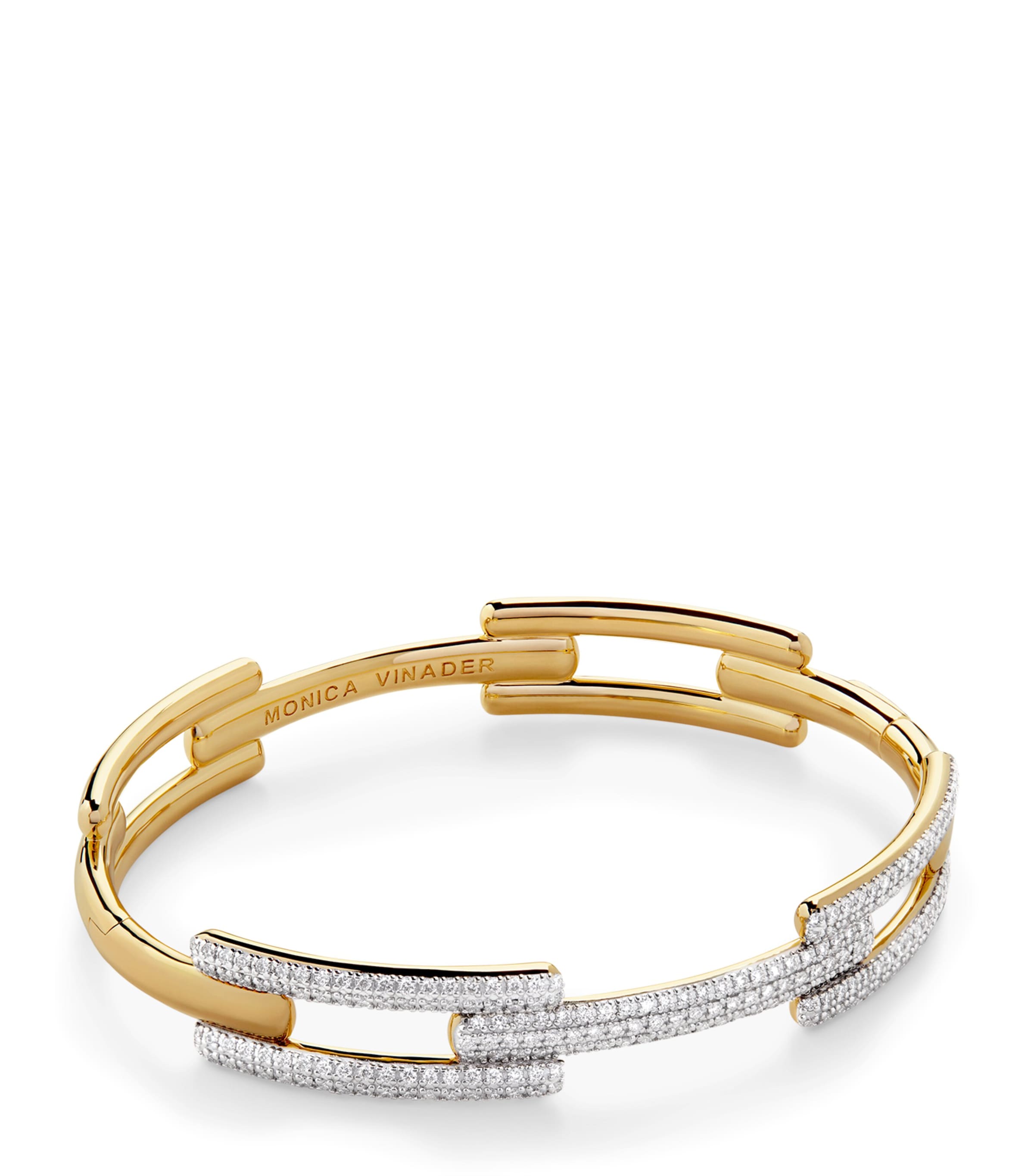 Monica Vinader Gold Vermeil and Diamond Pavé Signature Link Bangle Gold Vermeil