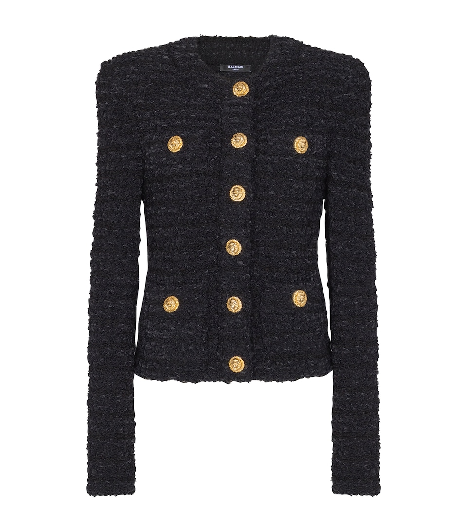 Balmain Womens Tweed Button-Up Jacket Noir