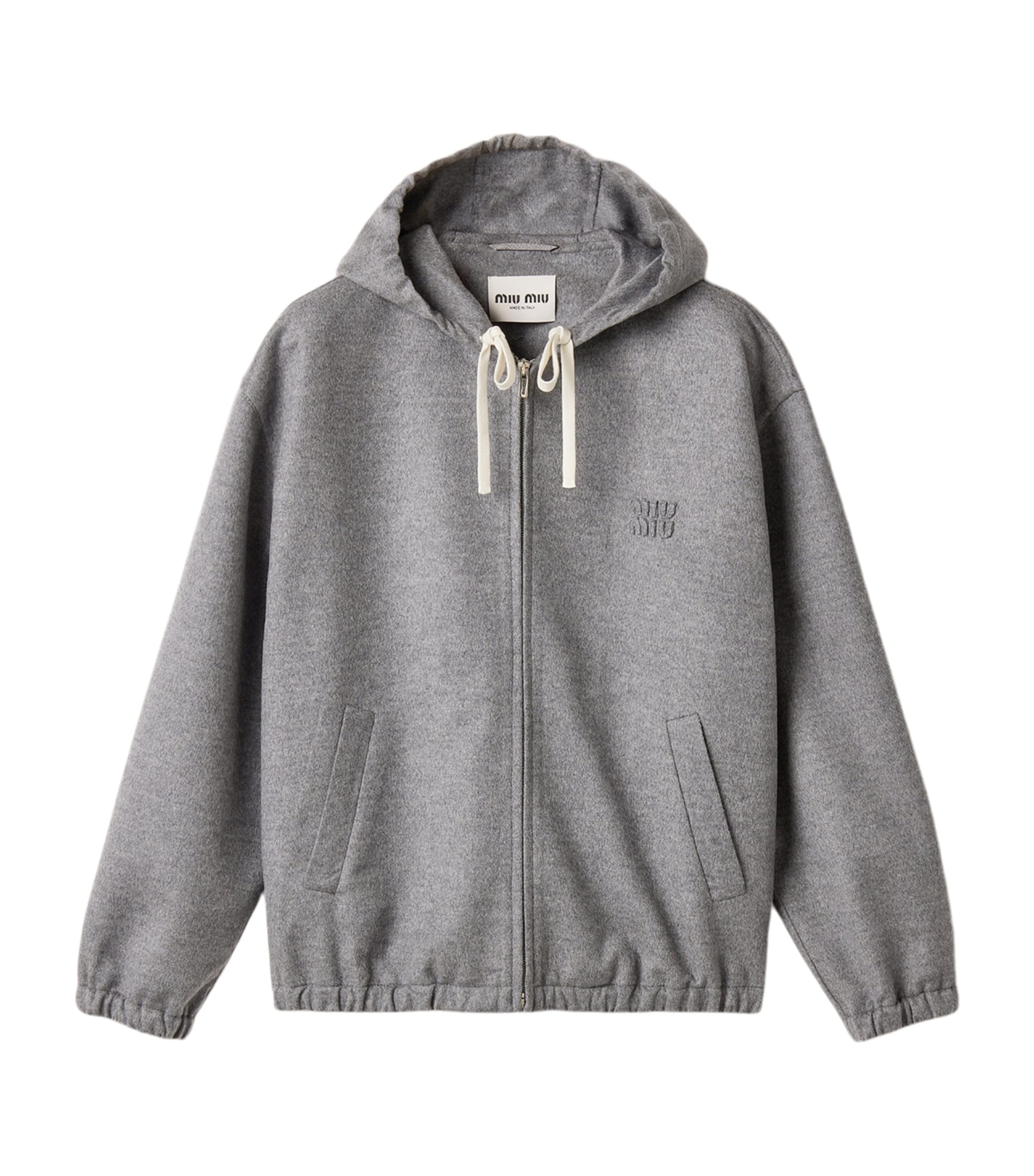 Miu Miu Womens Double Wool-Cashmere Zip-Up Hoodie Grey