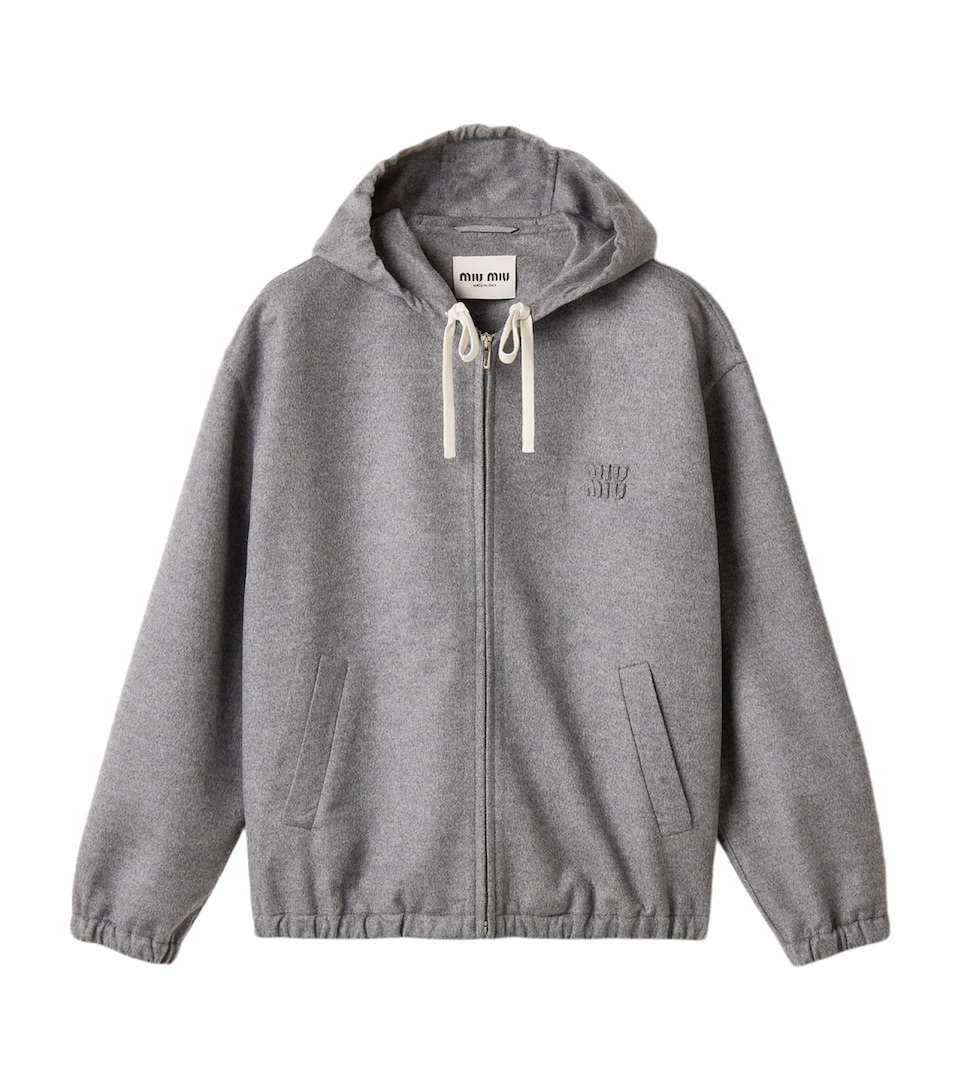 Miu Miu Womens Double Wool-Cashmere Zip-Up Hoodie Grey
