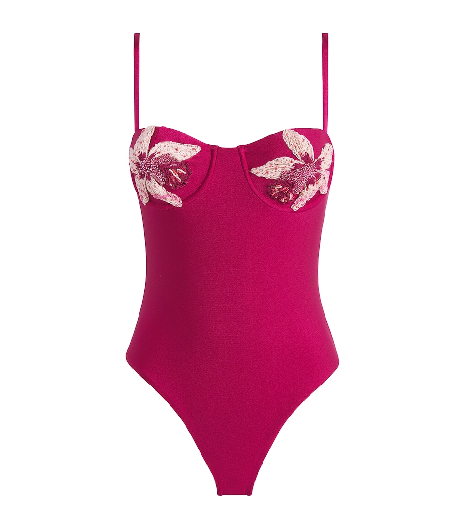 PatBO Womens Flower Embellished Swimsuit Magenta