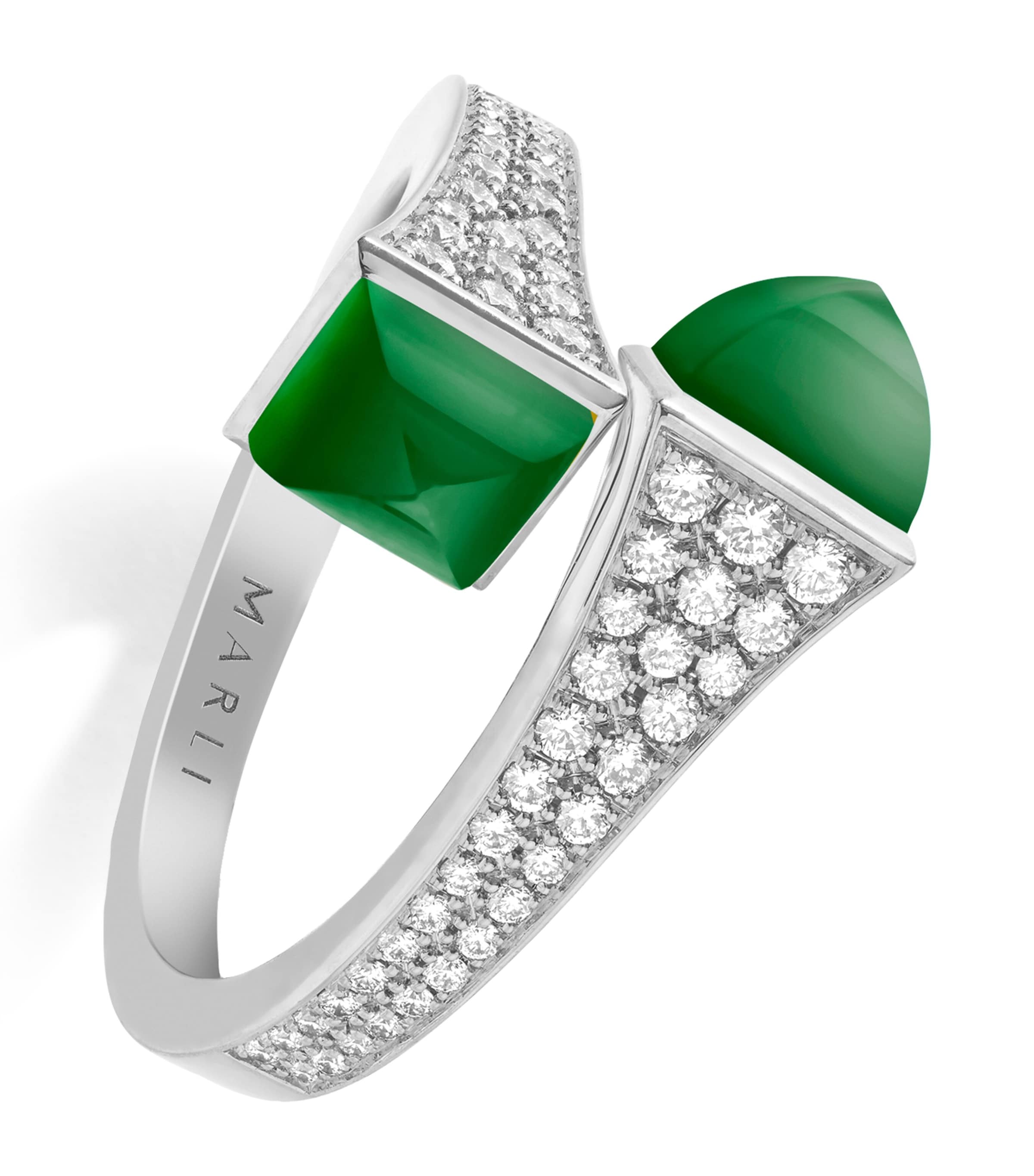 Midi White Gold, Diamond and Green Agate Cleo Ring