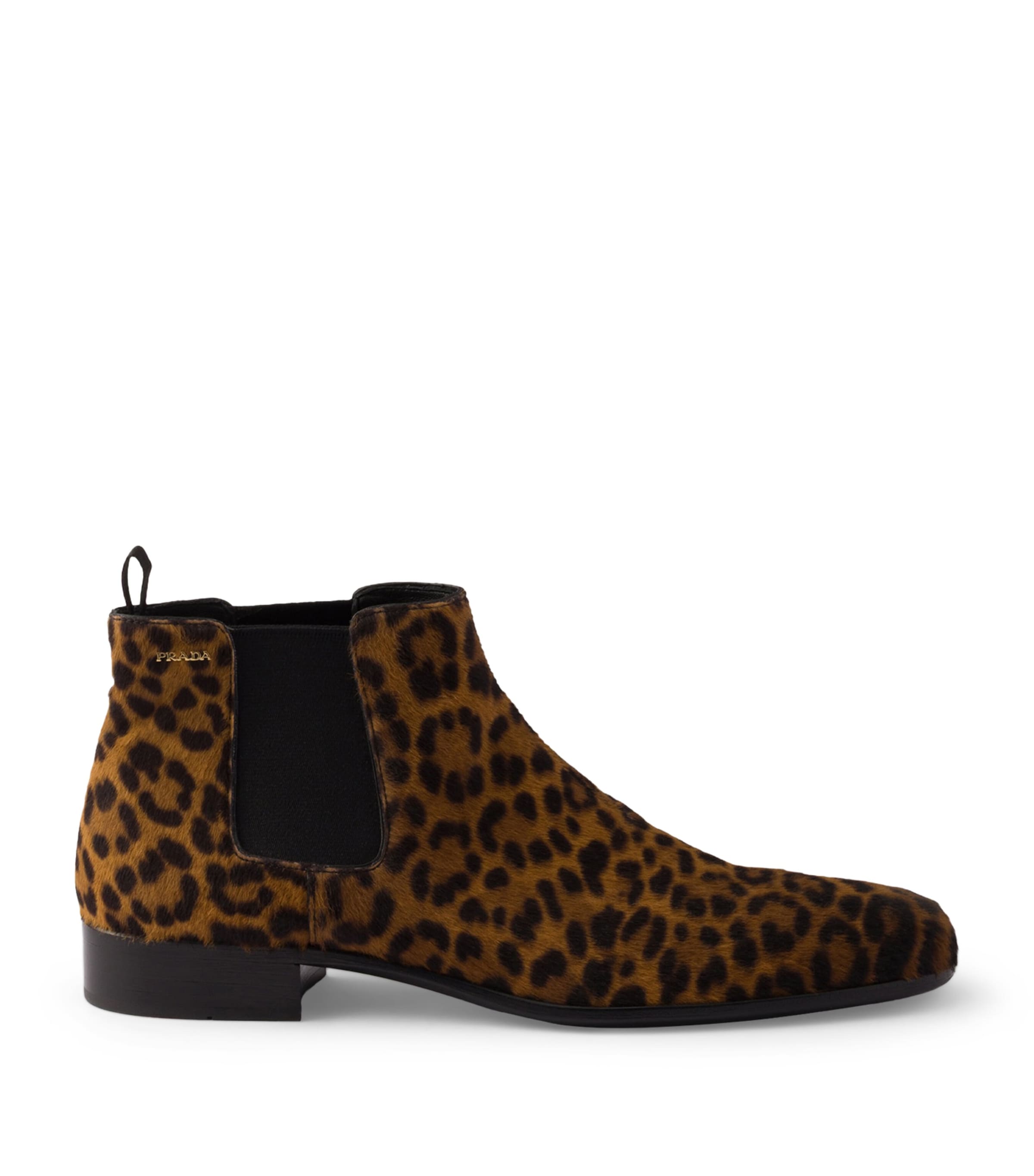 Leather Leopard Print Chelsea Boots
