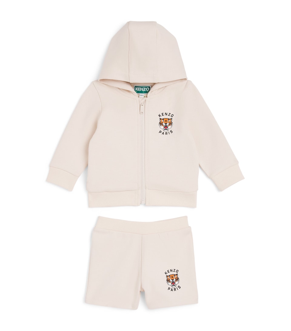 Kenzo Kids Tiger Logo Hoodie and Sweatshorts Set (6 Months-4 Years) Sand