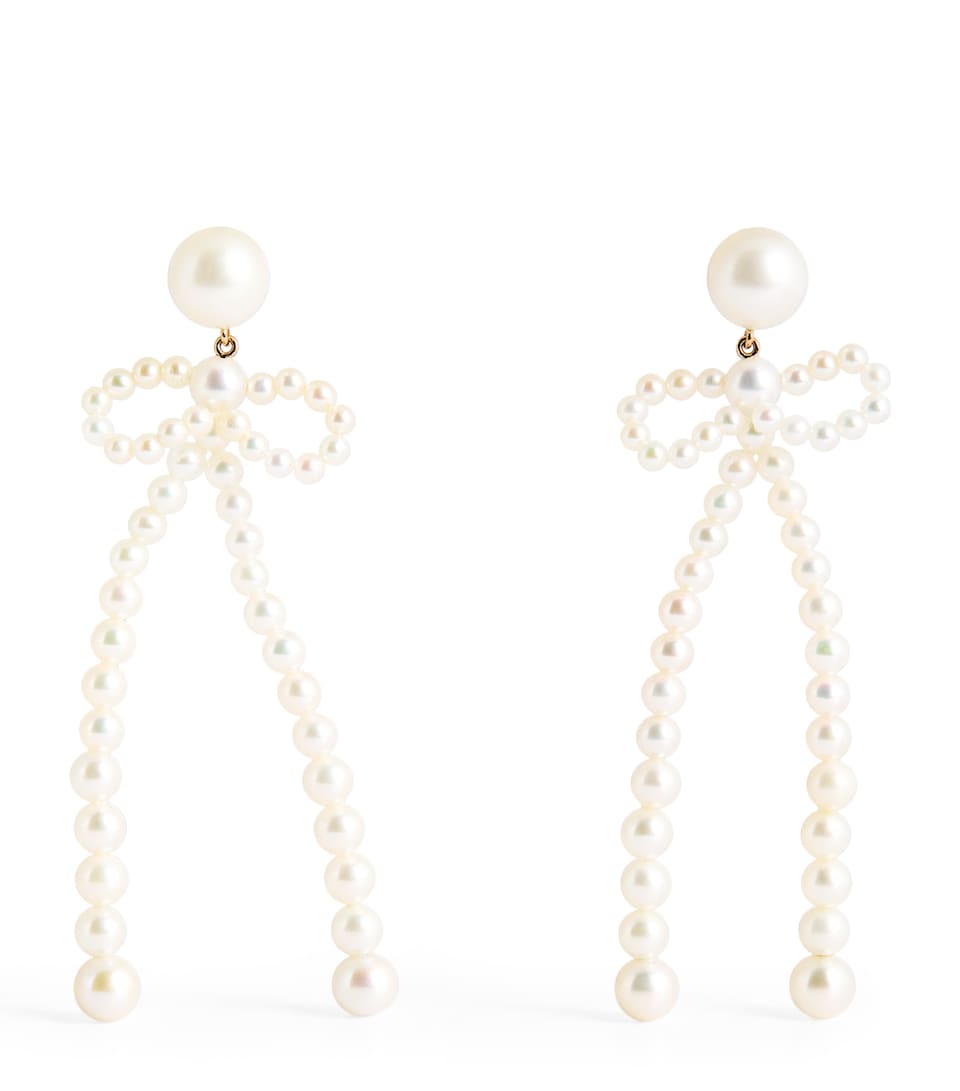 Yellow Gold and Freshwater Pearl Bow Rosette Earrings