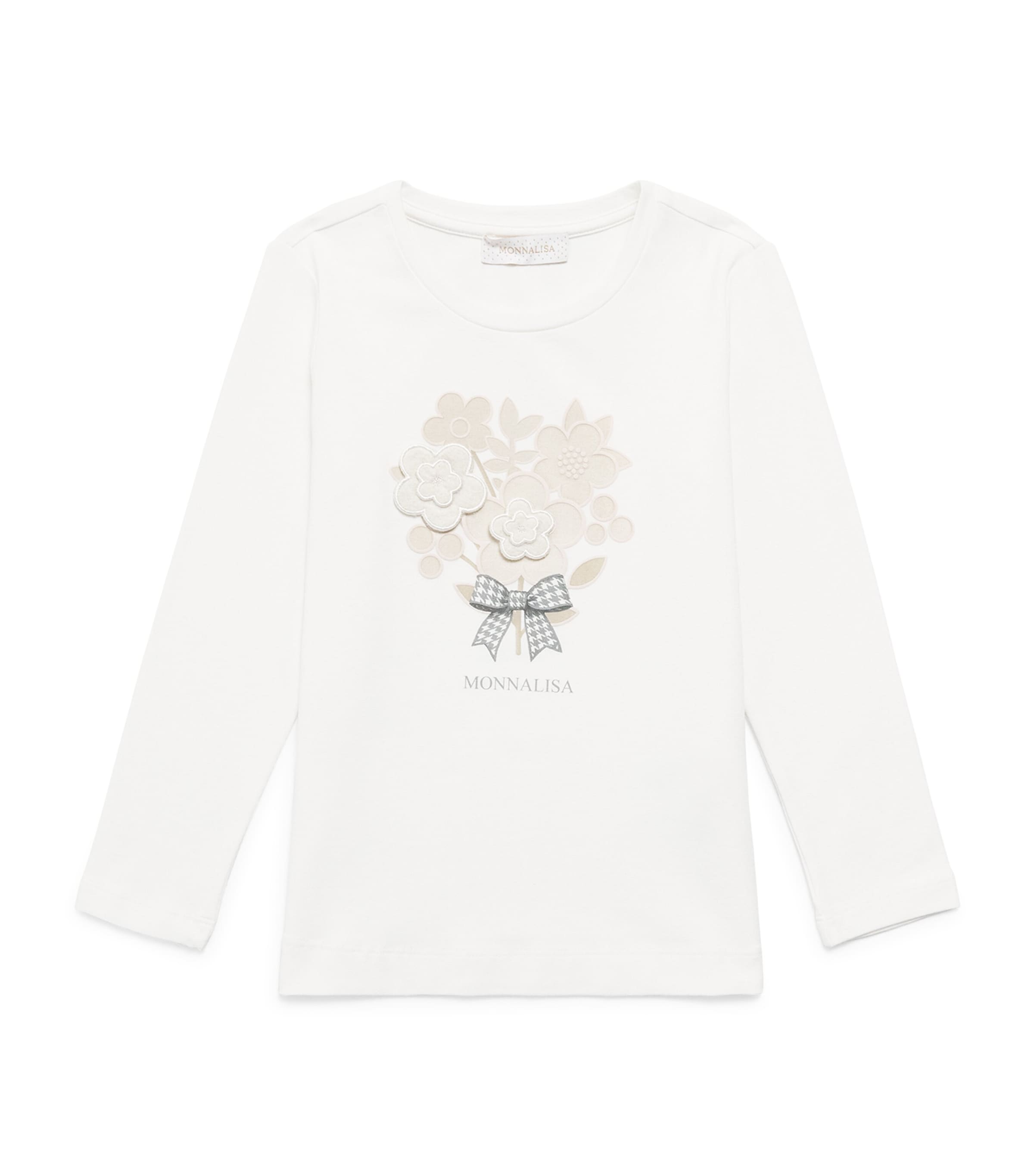 Monnalisa Floral Bouquet Long-Sleeve T-Shirt (2-12 Years) Panna+beige