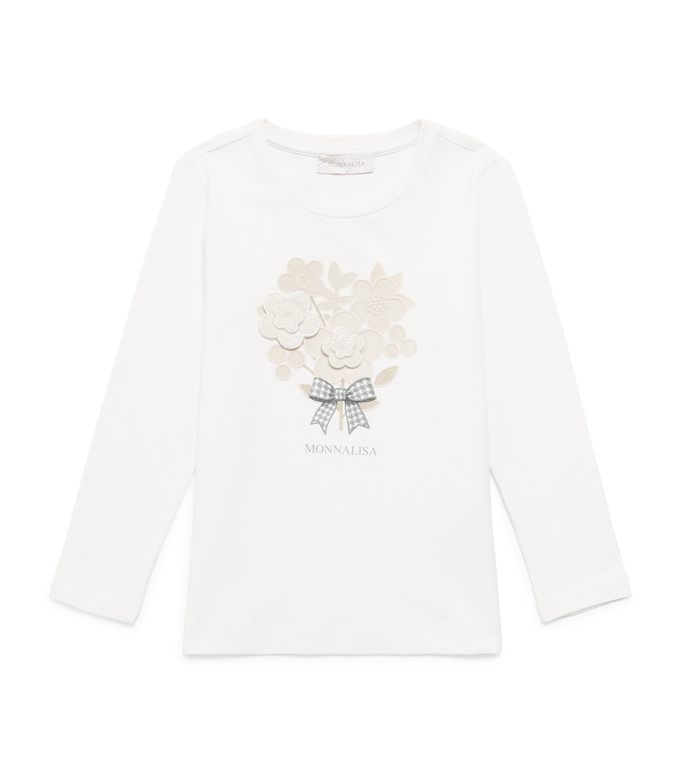 Monnalisa Floral Bouquet Long-Sleeve T-Shirt (2-12 Years) Panna+beige