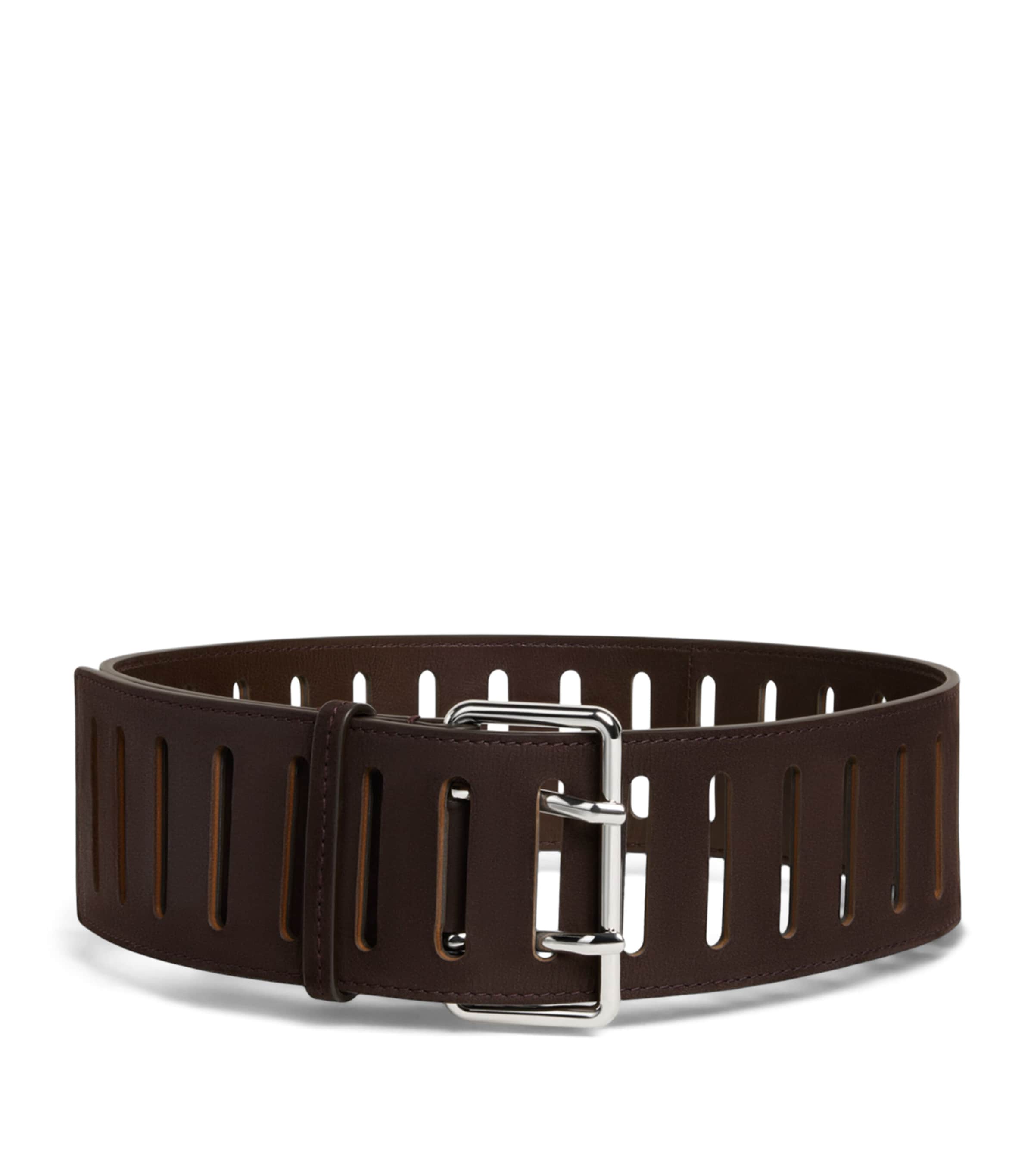 Alaïa Leather Rectangular Buckle Belt Dark Brown