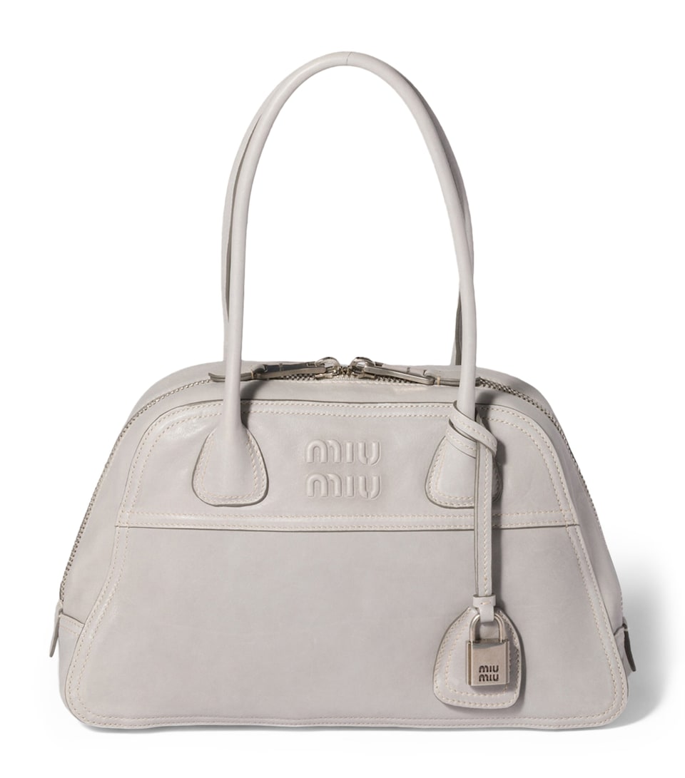Miu Miu Large Nappa Leather Vivant Top-Handle Bag Grey