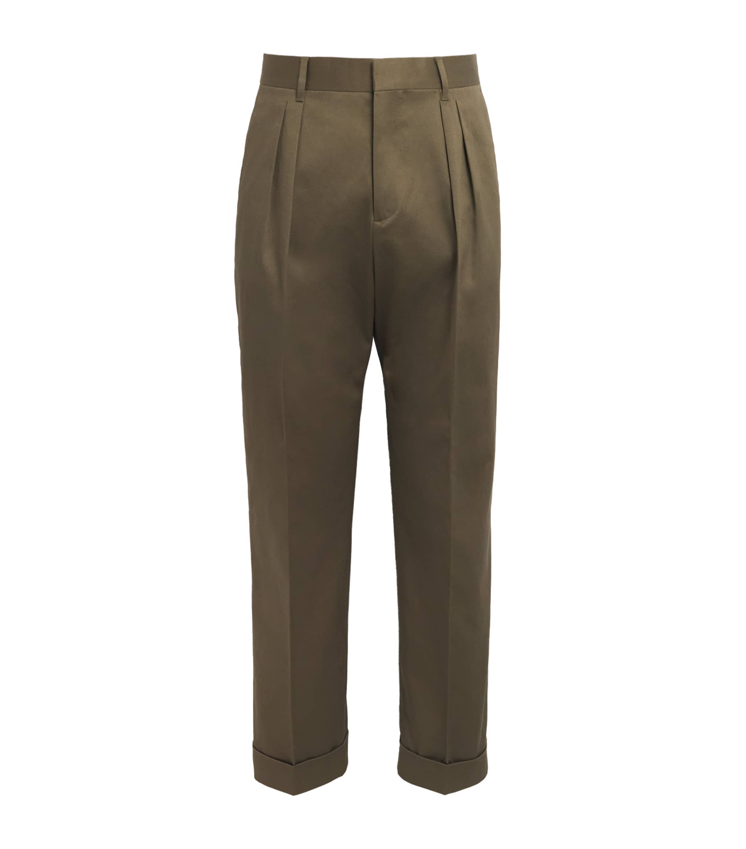 Cotton-Blend Pleated Wide-Leg Trousers