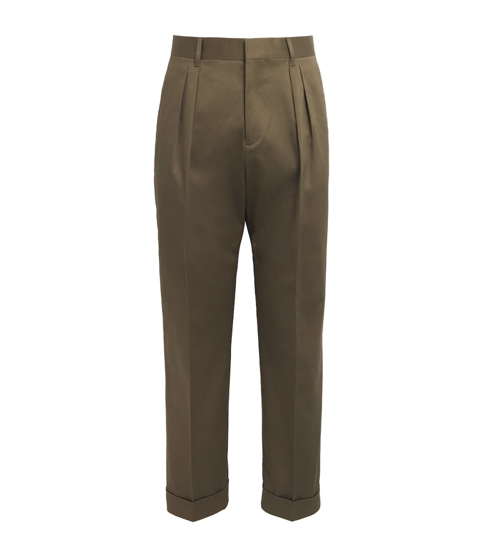 Cotton-Blend Pleated Wide-Leg Trousers