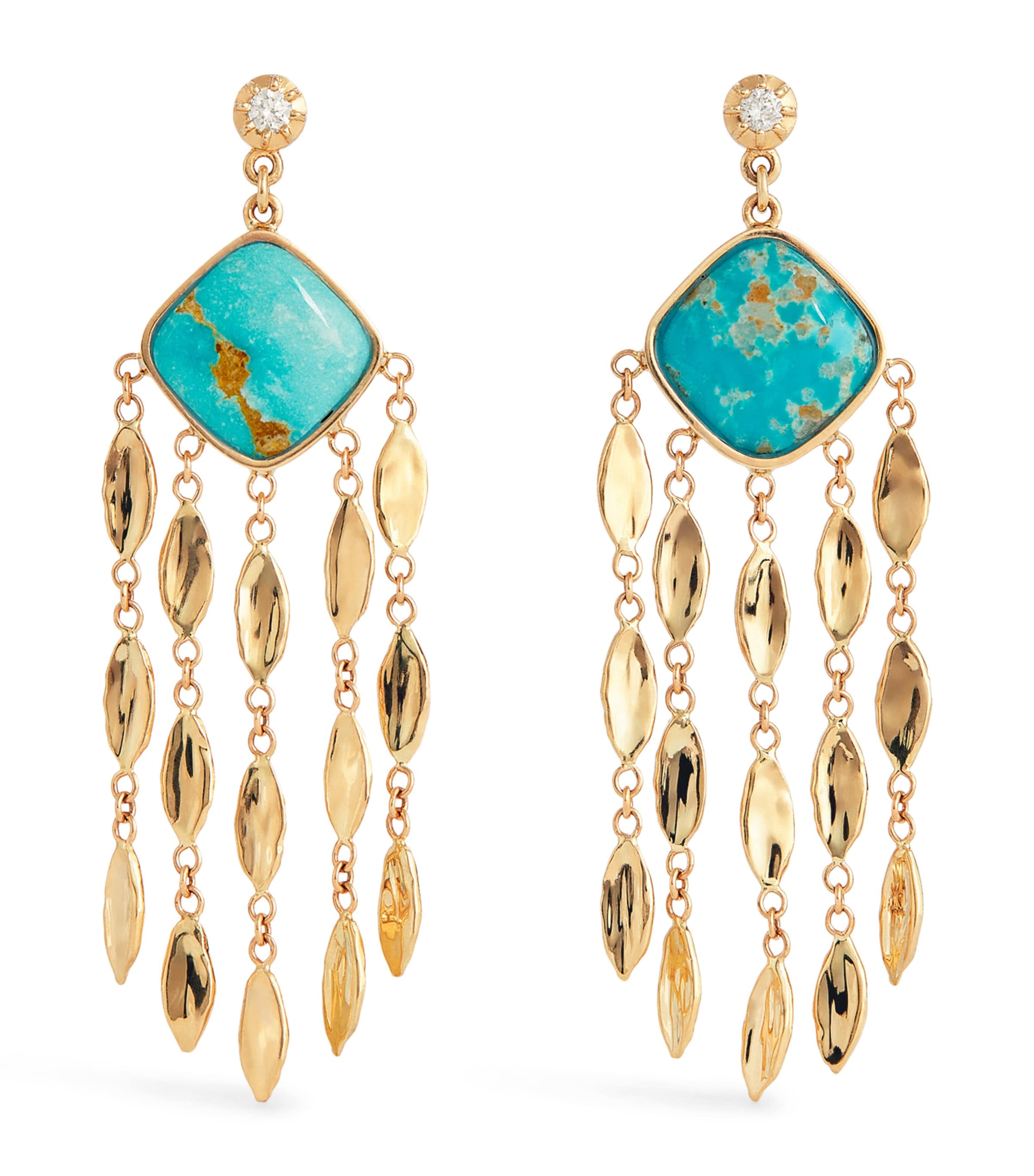 Yellow Gold, Diamond and Turquoise Sophia Earrings