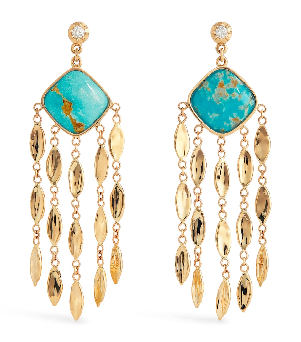 Yellow Gold, Diamond and Turquoise Sophia Earrings