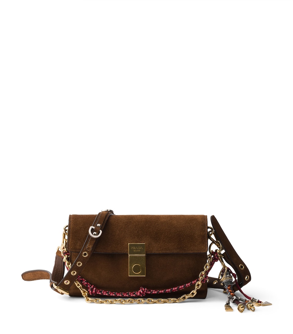 Prada Small Suede Soft Sound Shoulder Bag Brown