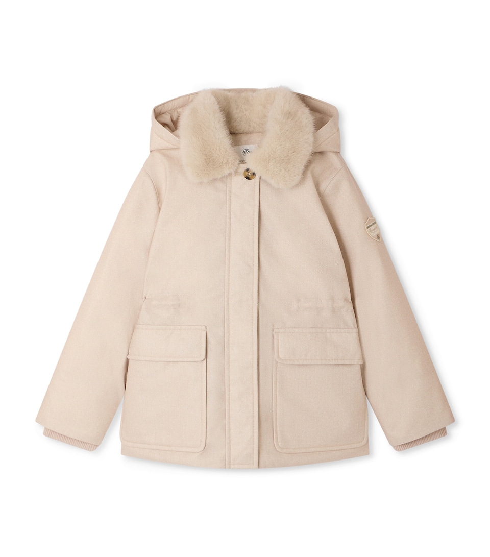 Bonpoint Faux-Fur Collar Coat (4-8 Years) Beige Chine