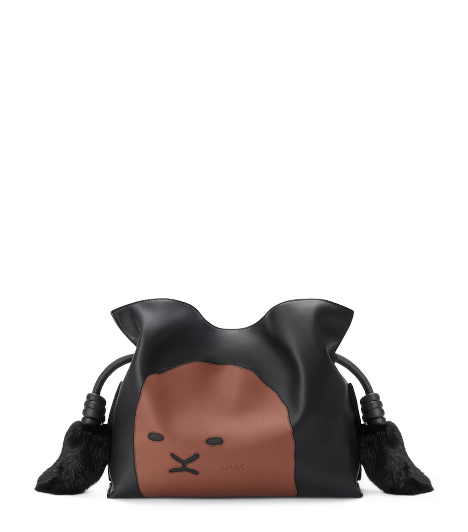 LOEWE Medium Lion Intarsio Flamenco Clutch Bag Black/pecan