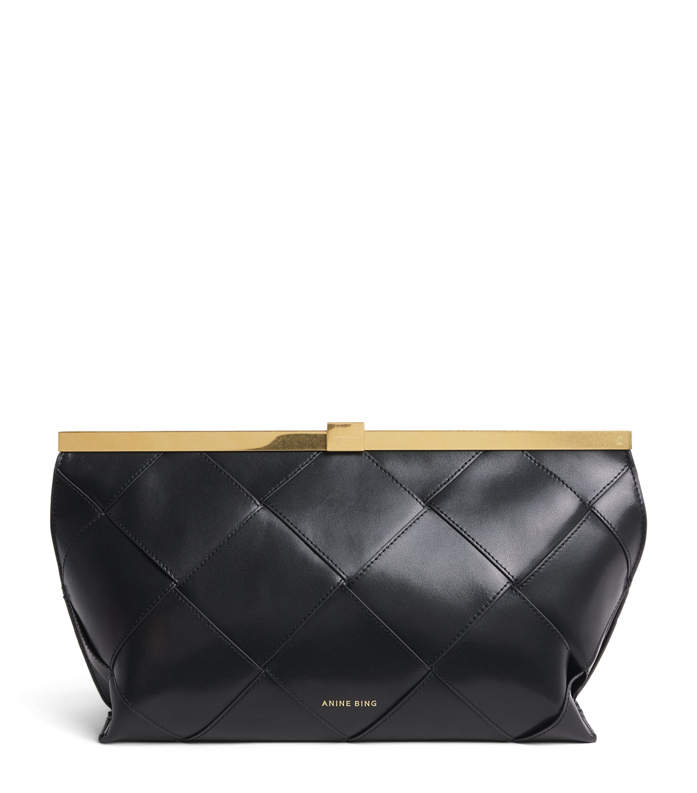 ANINE BING Leather Braided Anine Clutch Bag Black