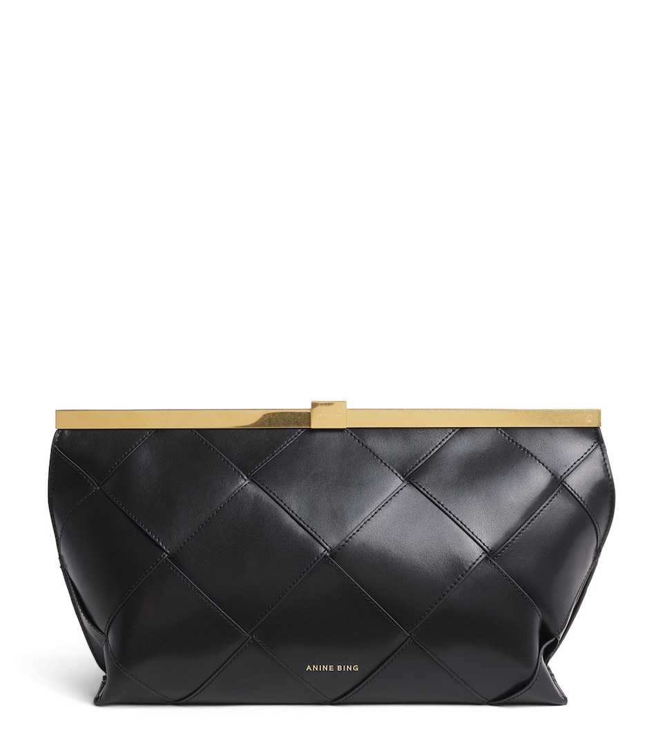 ANINE BING Leather Braided Anine Clutch Bag Black