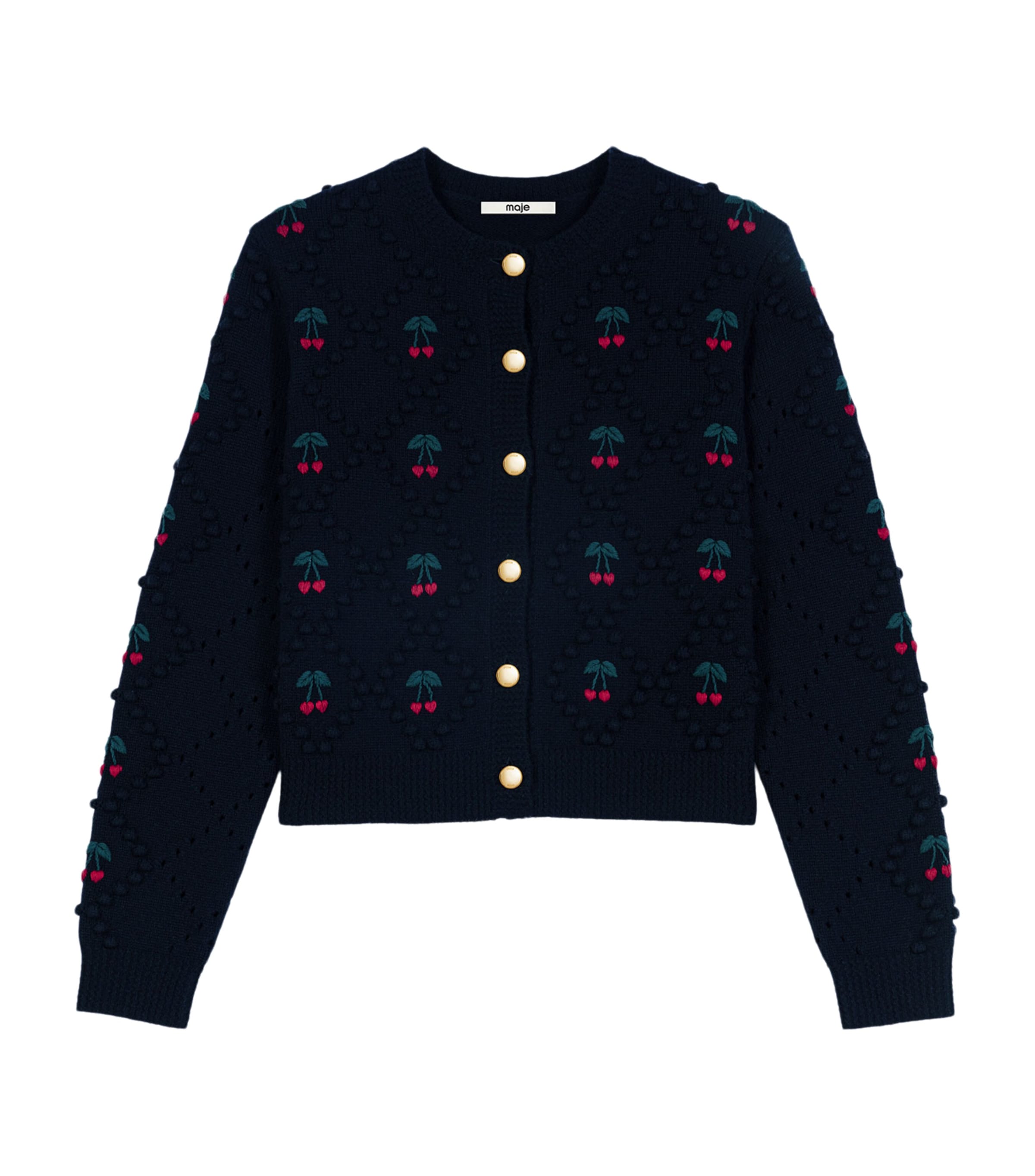 Maje Womens Wool Cherry-Embroidered Cardigan Navy